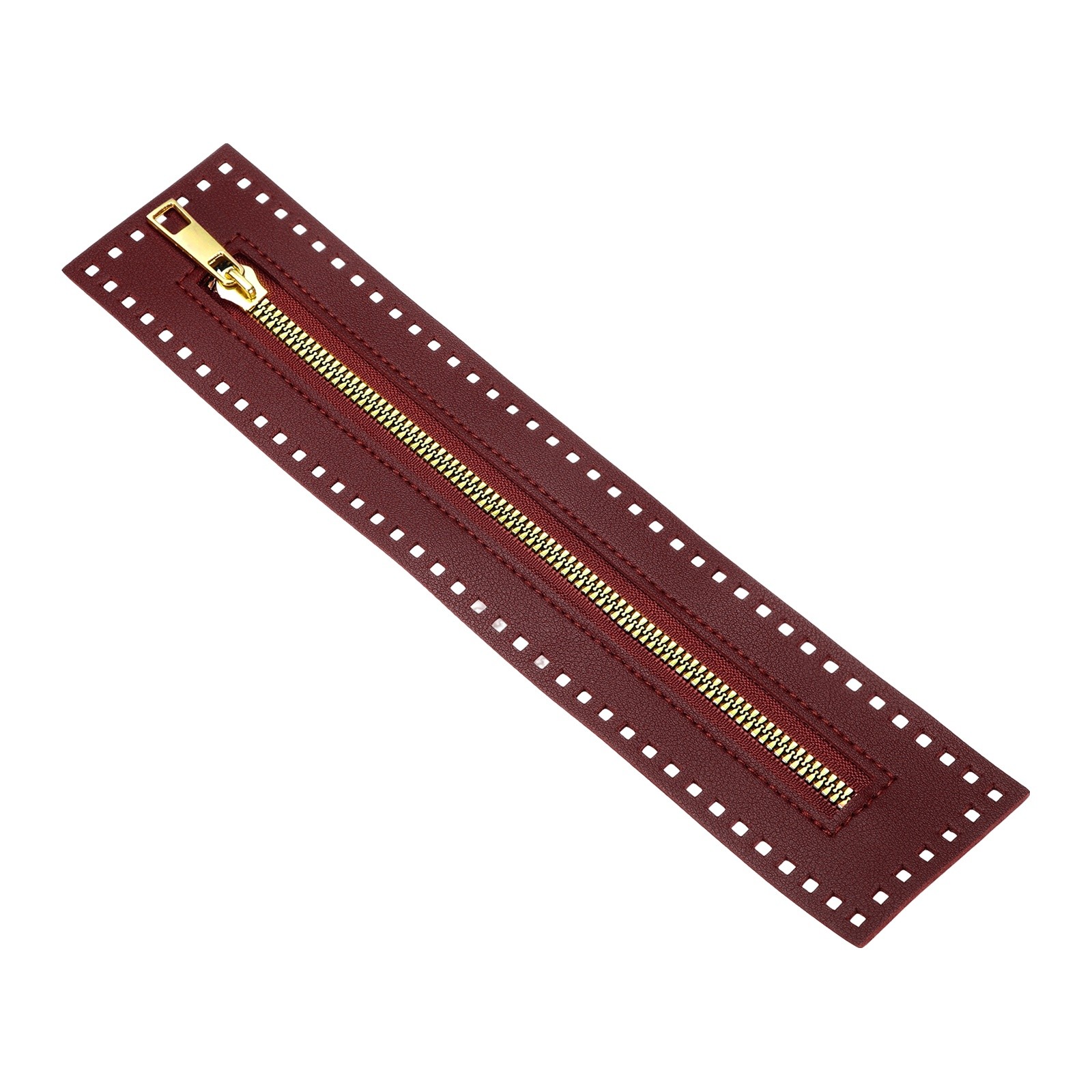 PU Leather Zipper, Sewing Coil Frame Crochet Zipper [Wine Red]