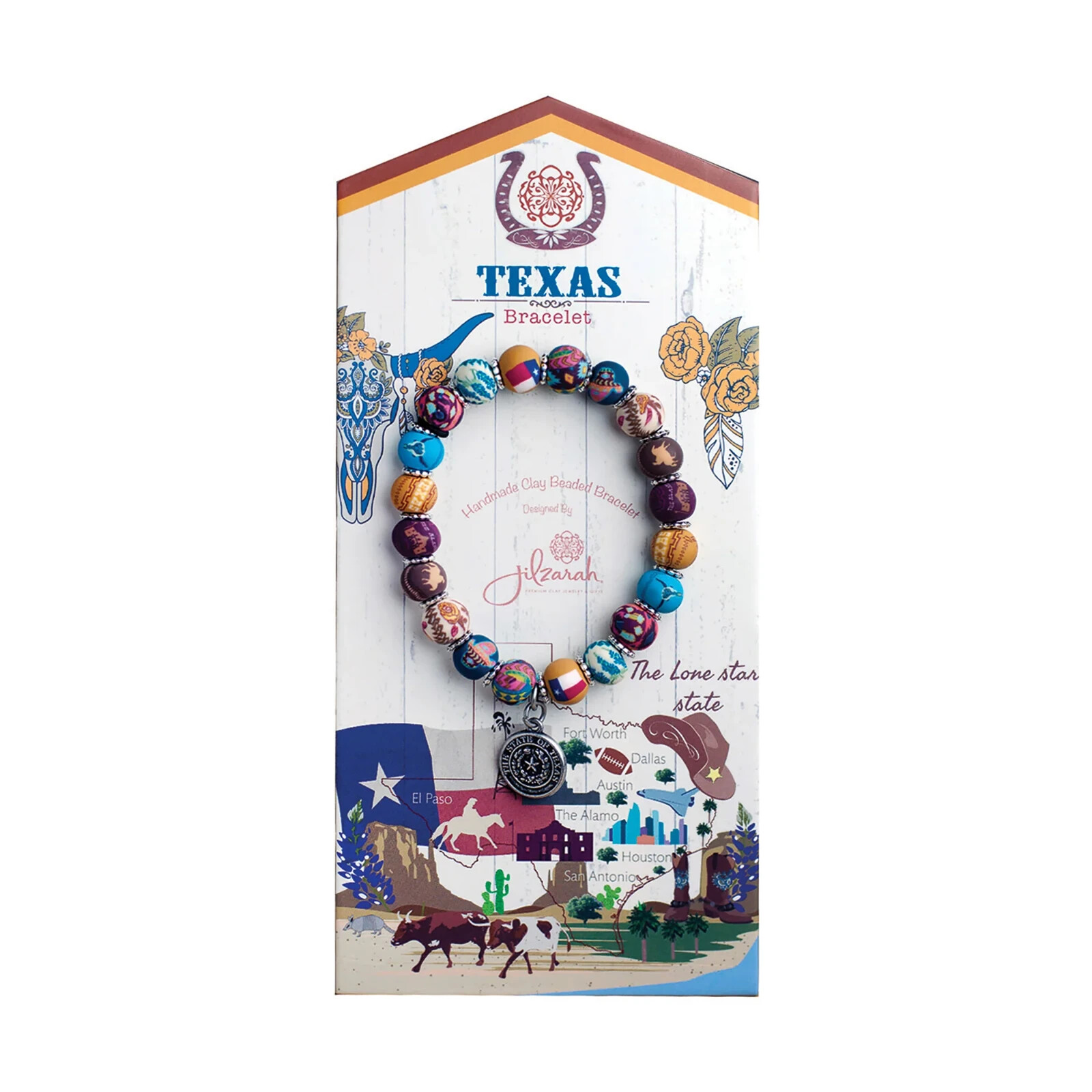 NEW JILZARAH Handmade Clay Beads STATE DESTINATION TEXAS 8mm Bracelet