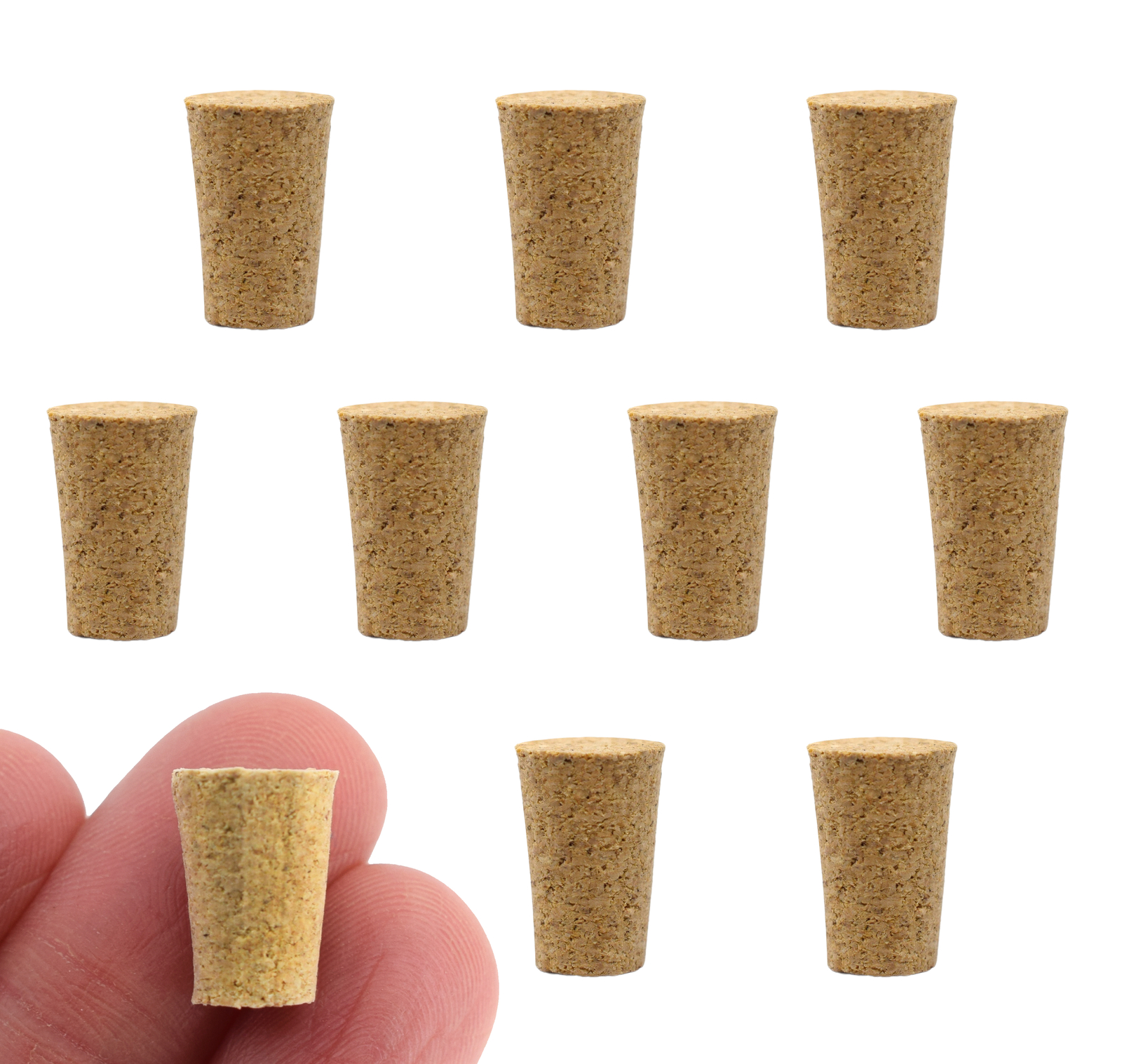 10PK Cork Stoppers, Size #0 - Tapered Shape - Eisco Labs