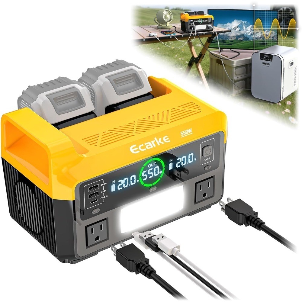 550W Pure Sine Wave Power Inverter for 20V Max Batteries, DC 18V to AC 110V