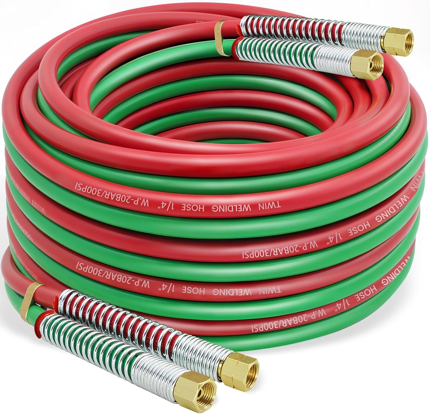 50 FT 1/4" Oxy Acetylene Welding Hose with 9/16"-18 B Fittings - Grade R Twin-Li
