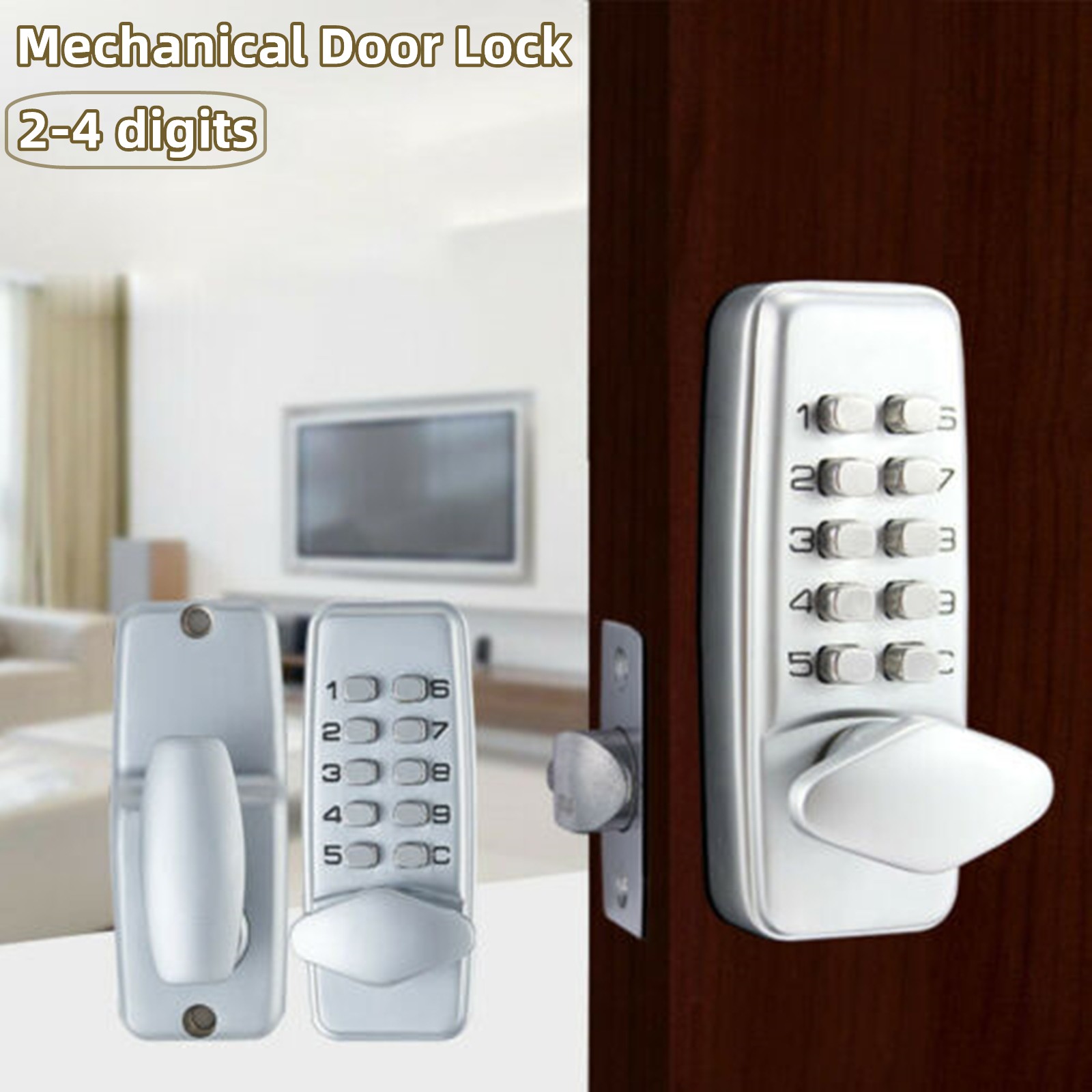 Mechanical Door Lock Keyless Knob Keypad Digital Code Password Entry Combination