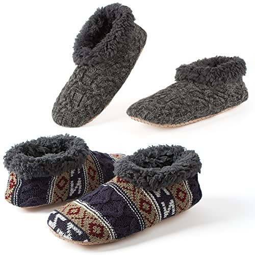 Cozylook 2-Pack Men's Soft Sole Slippers, Cozy 12-13 2 Pack Mixed Grey & Navy