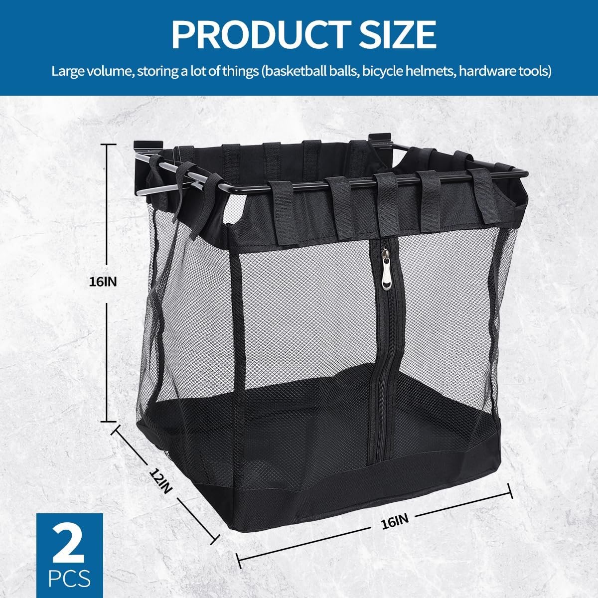 2Pcs Large Slatwall Baskets Mesh Slatwall Baskets W/ Zipper Mounted Storage