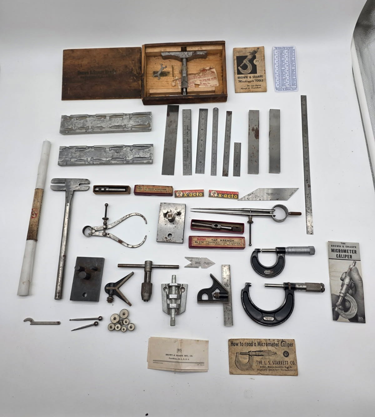 Brown & Sharpe Starrett Machinist Tool Lot Micrometers Calipers X-Acto