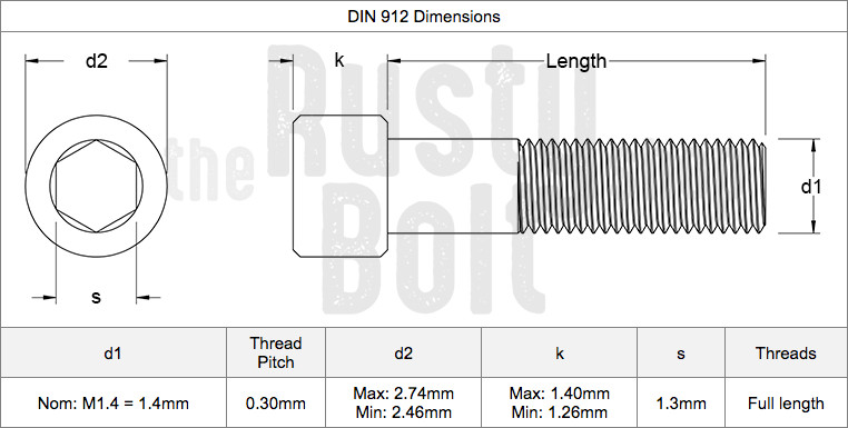 M1.4 x 5mm, Socket Head Cap Screws, 12.9 Steel, Black