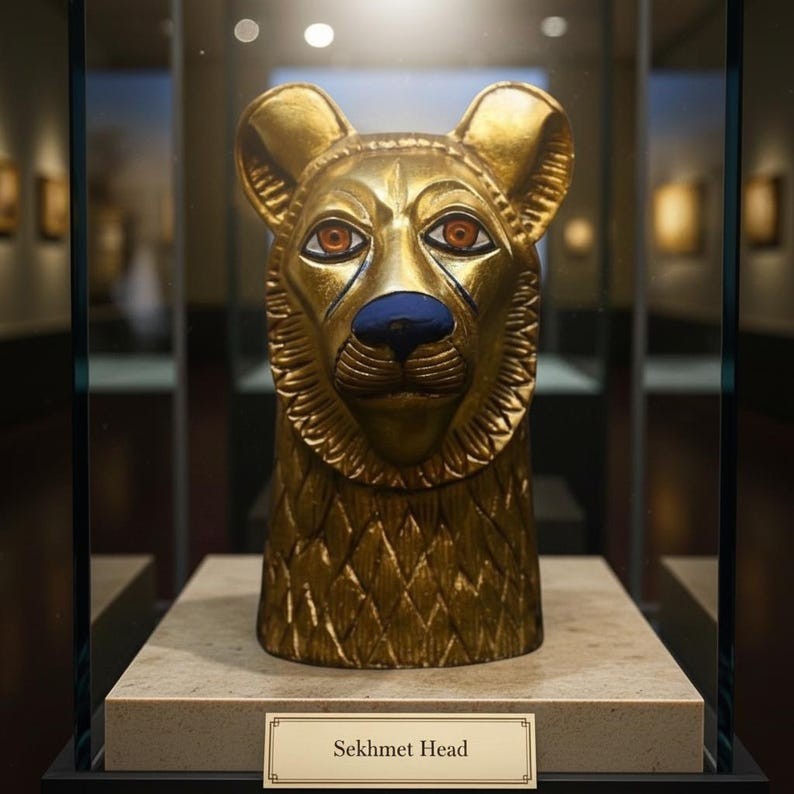 Ancient Egyptian Sekhmet Head Statue Fierce Lioness Goddess of Power Antiquities