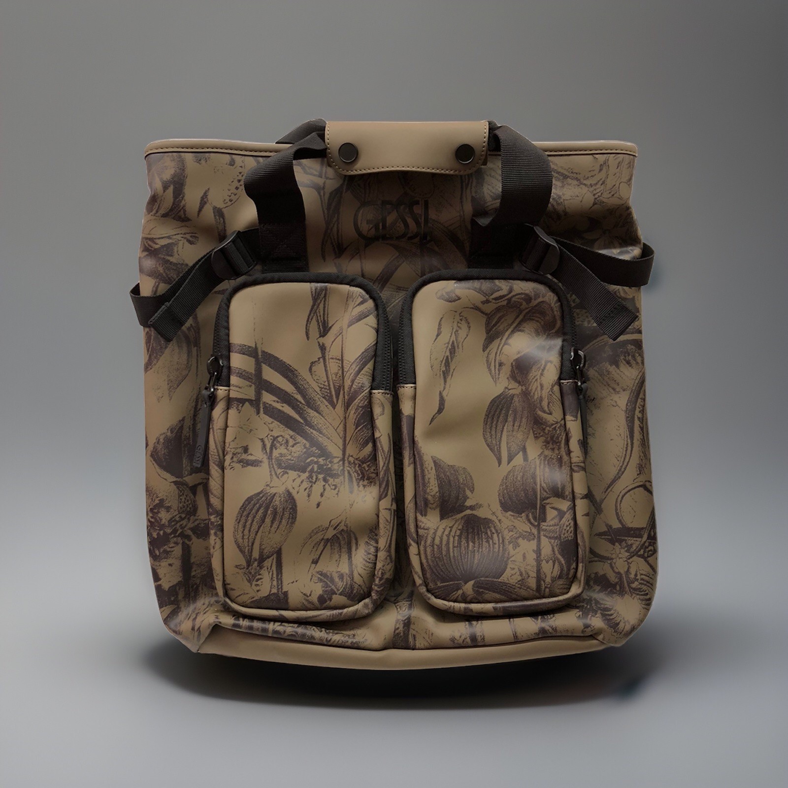 New Gessi European Brand Down Botanical Flat Backpack Vegan Leather