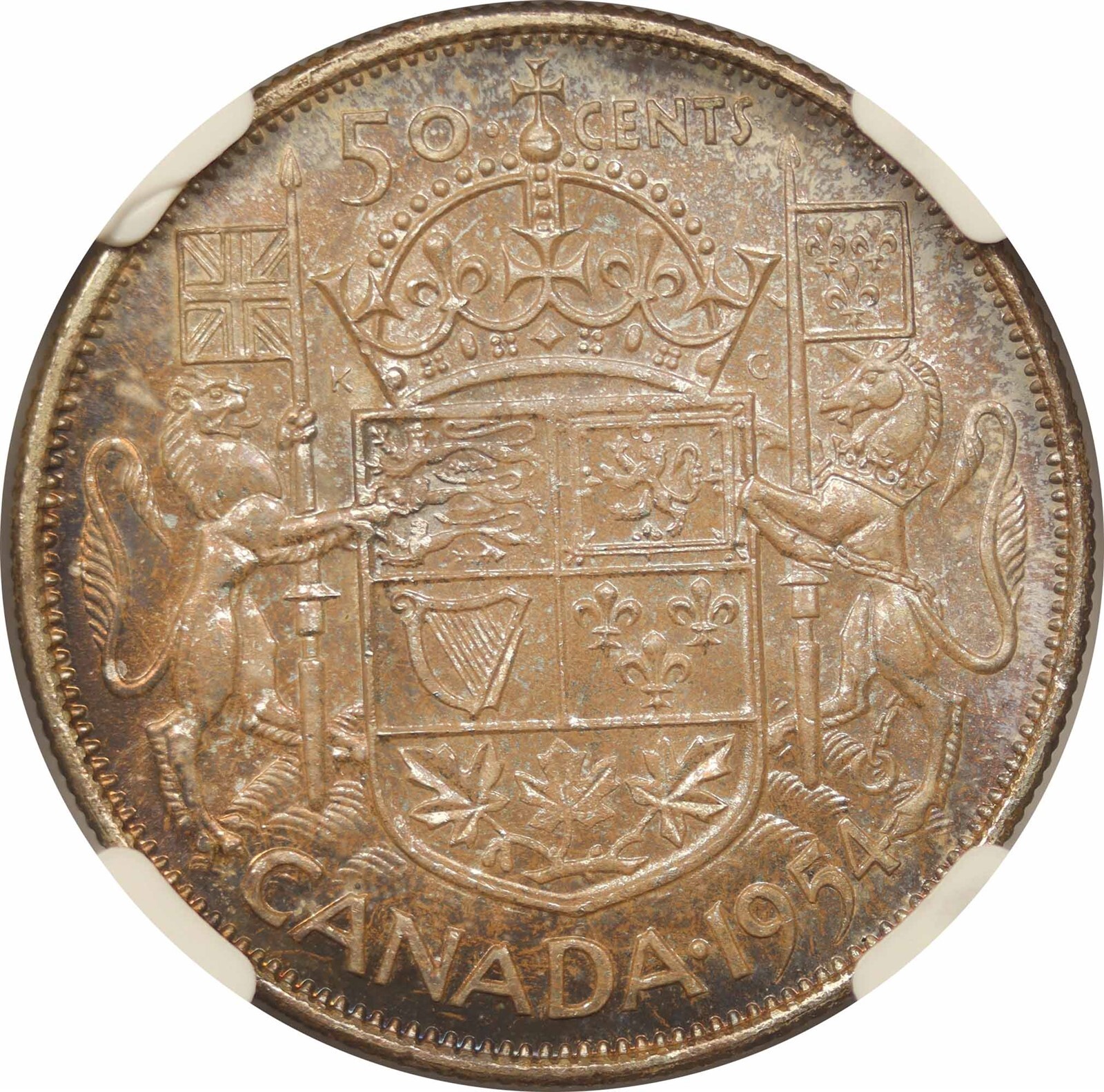 1954 Canada 50C NGC MS 64 (Toned) Silver Half Dollar