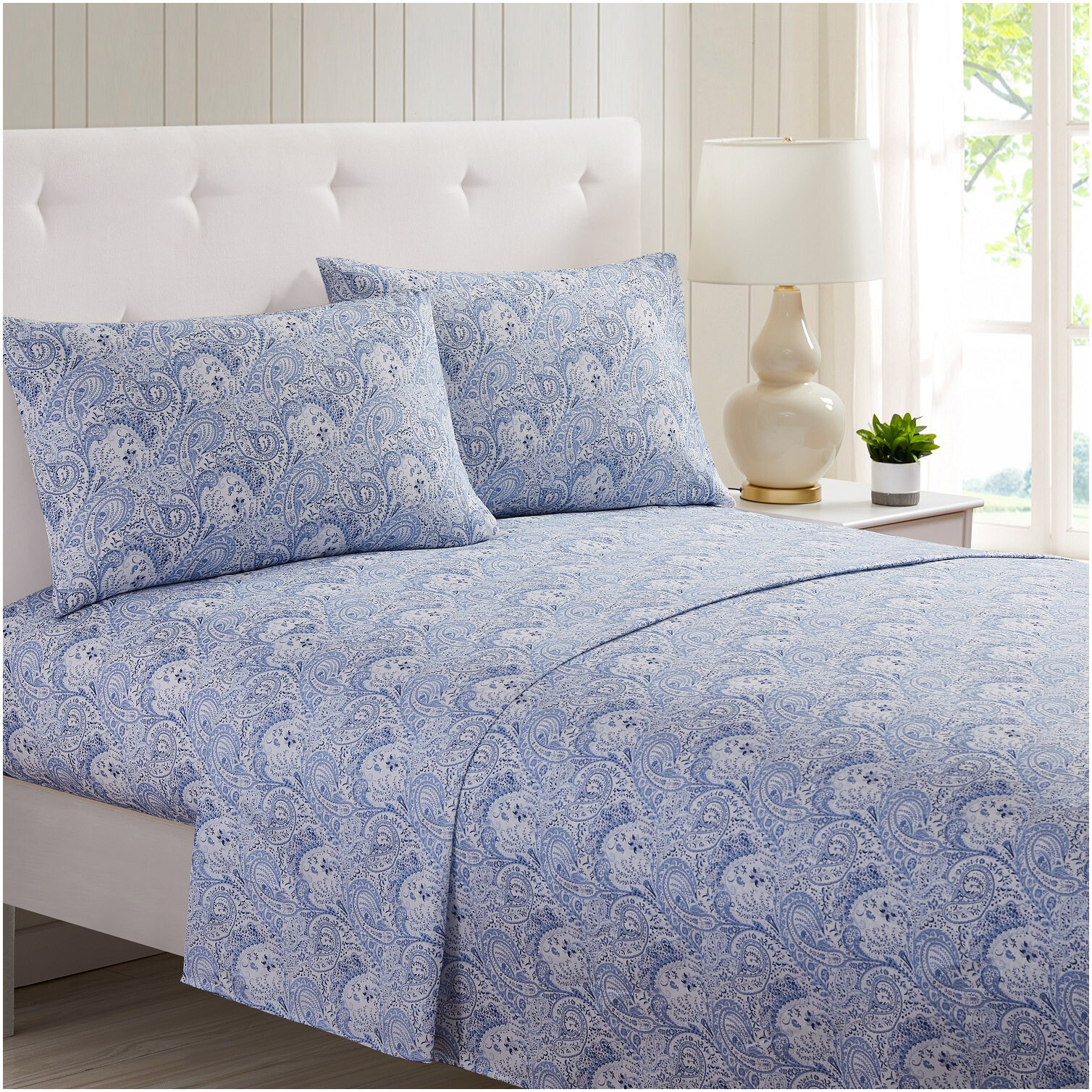 Mellanni Sheet Set Floral Print Deep Pocket Microfiber - Paisley Blue/Gray