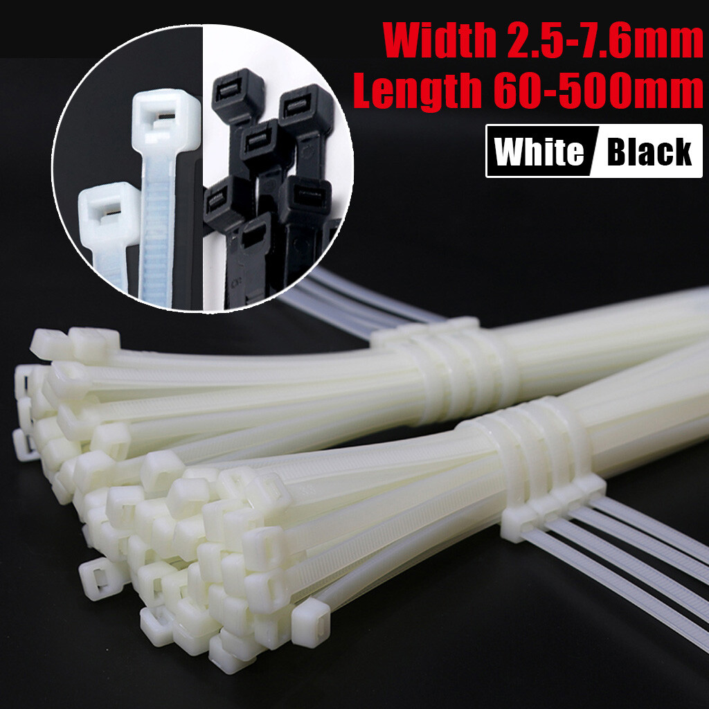 Black White Nylon Wire Cable Zip Ties Wraps 1.8×60-7.6×500mm Small Large Long