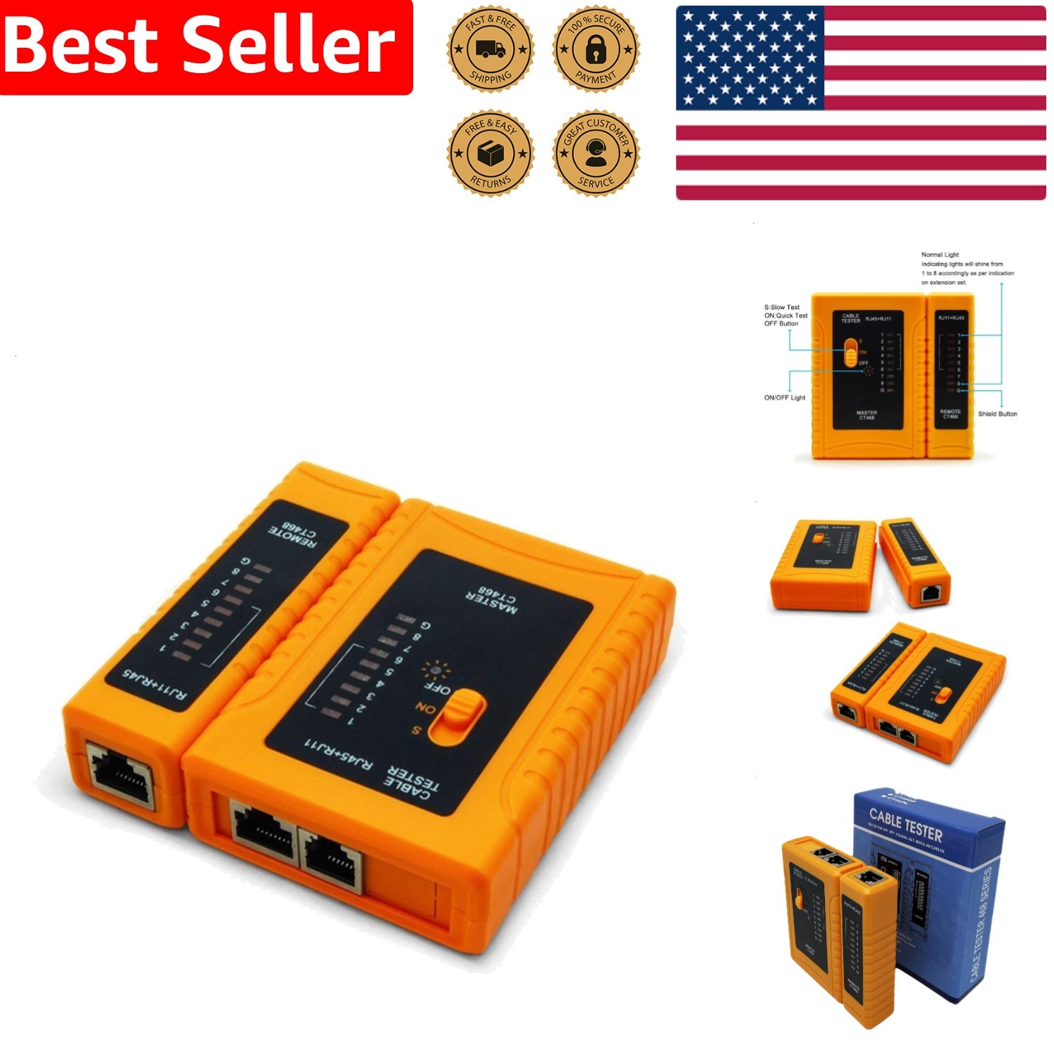Network Cable Tester RJ45 RJ11 Cat5 Cat6 Ethernet LAN Wire Diagnostic Tool Pr...