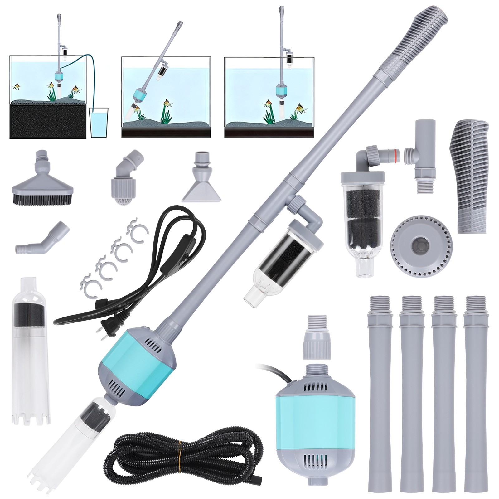 hygger Electric Aquarium Vacuum Gravel Cleaner Automatic Wash Sand&Water Change
