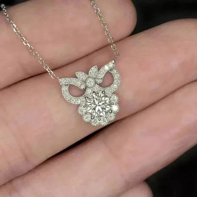 2CT Round Cut Lab Created Diamond Women Fancy Pendant 14K White Gold Plated 18"