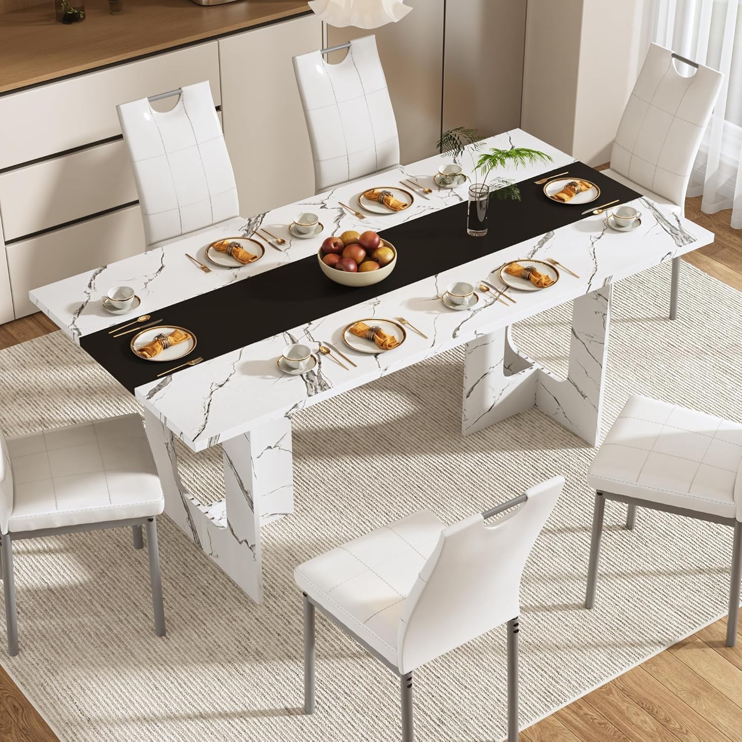 71 Inch Rectangle Dining Table for 4-8 People, Long Kitchen Dinner Table with