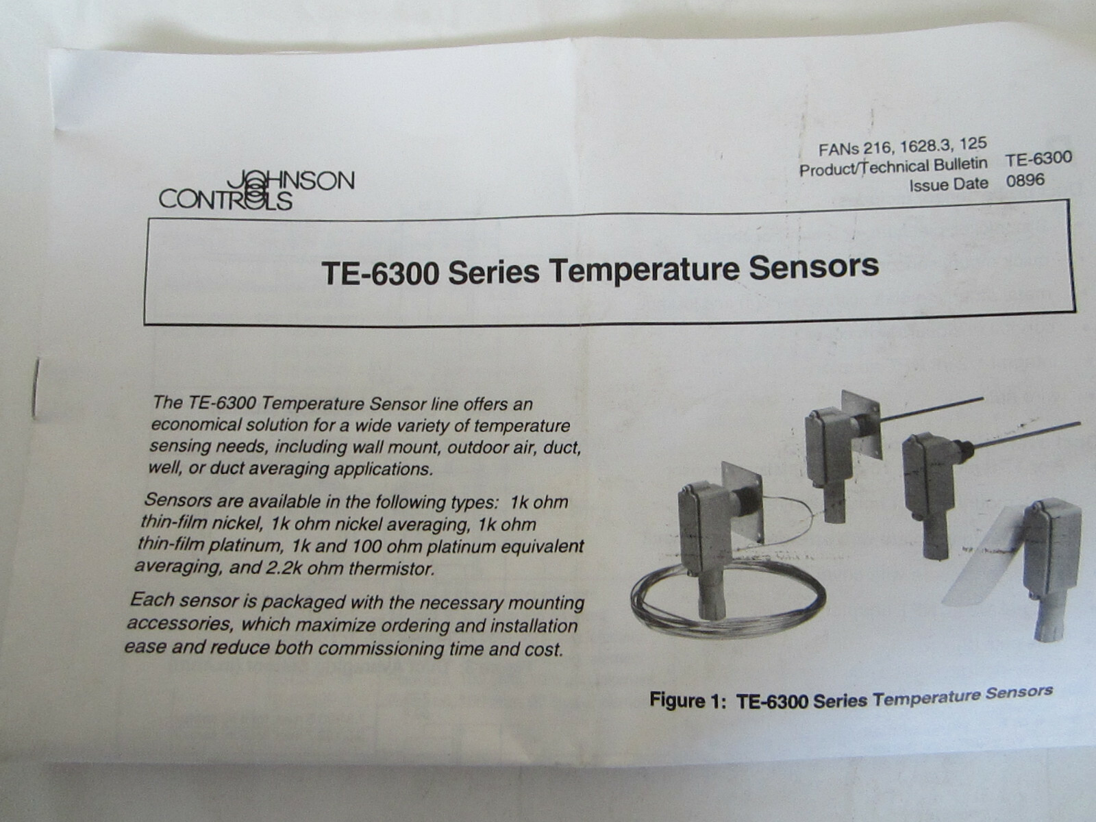 JOHNSON CONTROLS TE 6313P-1 OUTDOOR AIR TEMPERATURE SENSOR