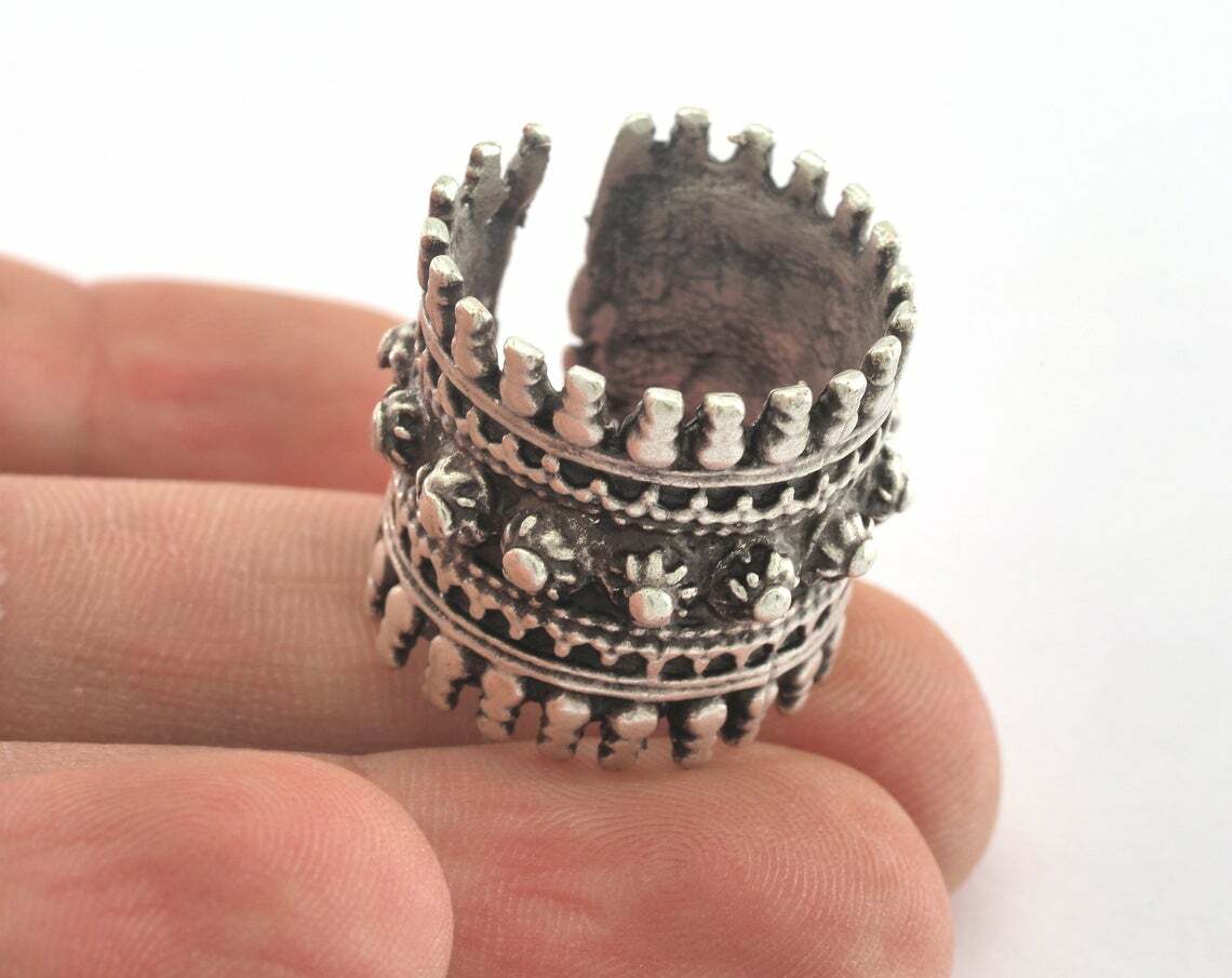 Adjustable Ring Antique Silver Plated brass 17mm 7US inner size Adjustable 3352