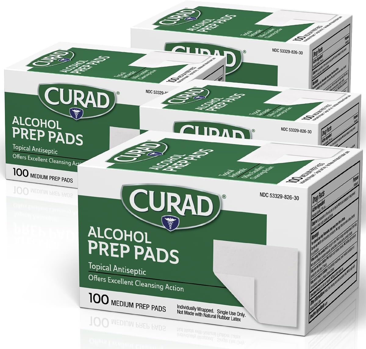 Curad Alcohol Prep Pads Swabs Wipes - 4Box 400 Counts Isopropyl Wipes Thick Pad.