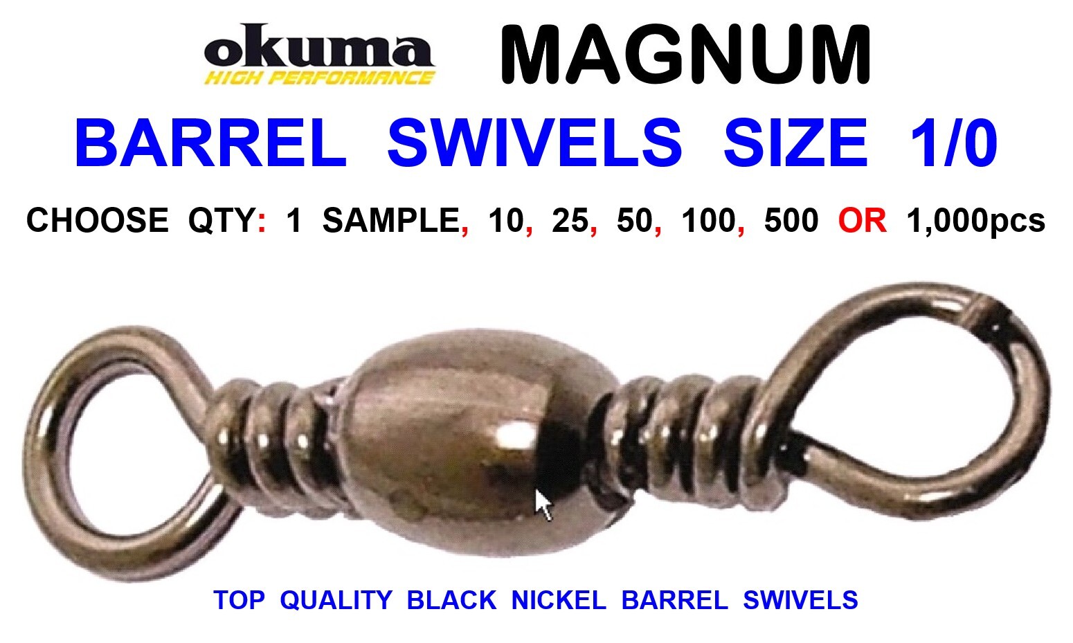 OKUMA BARREL SWIVELS SIZE 1/0 GAME COARSE SEA FISHING LINE BRAID RIG FAST LINK