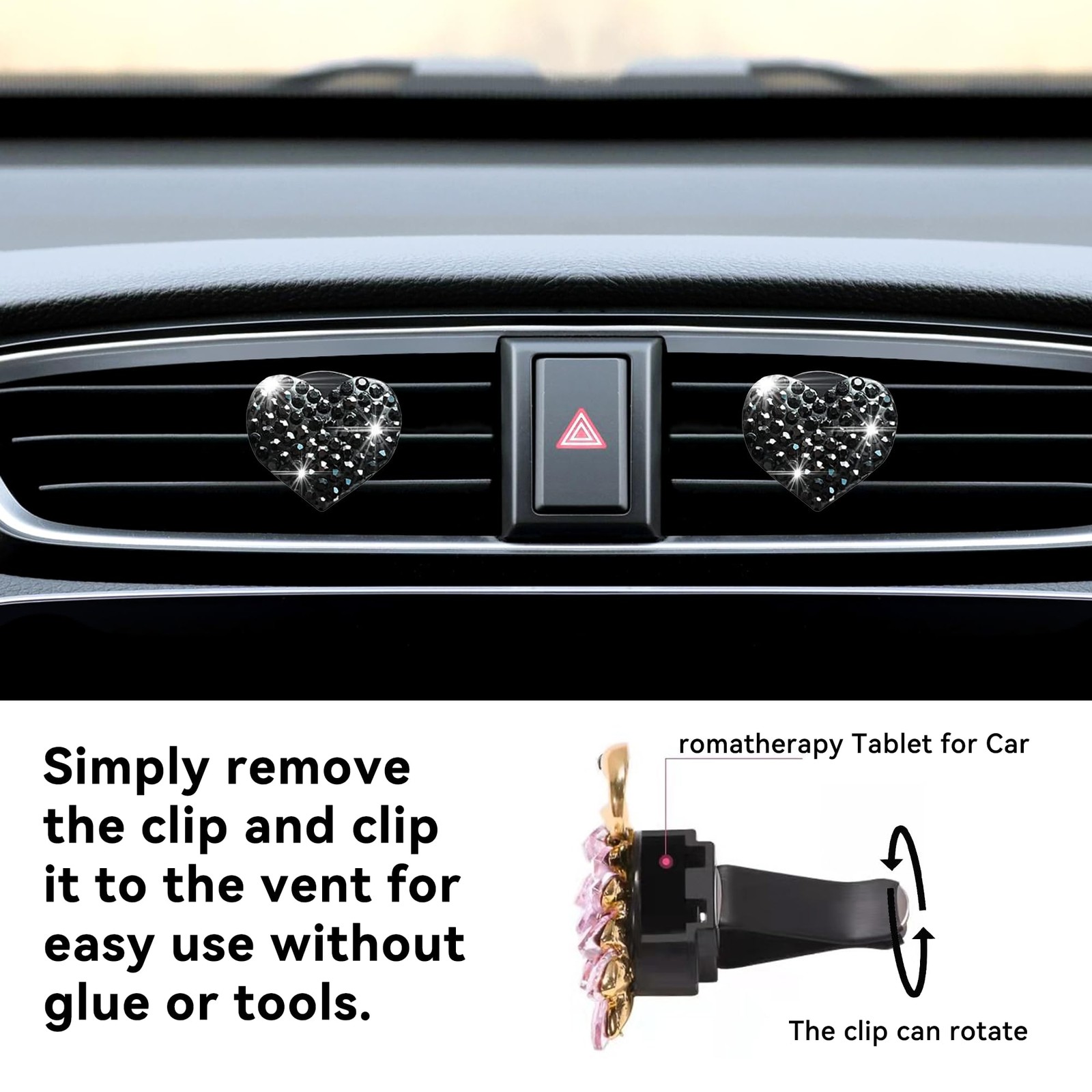 Honibaoto Car Bling Air Vent Clips, 2 Pcs 1 Count (Pack of 1), Black