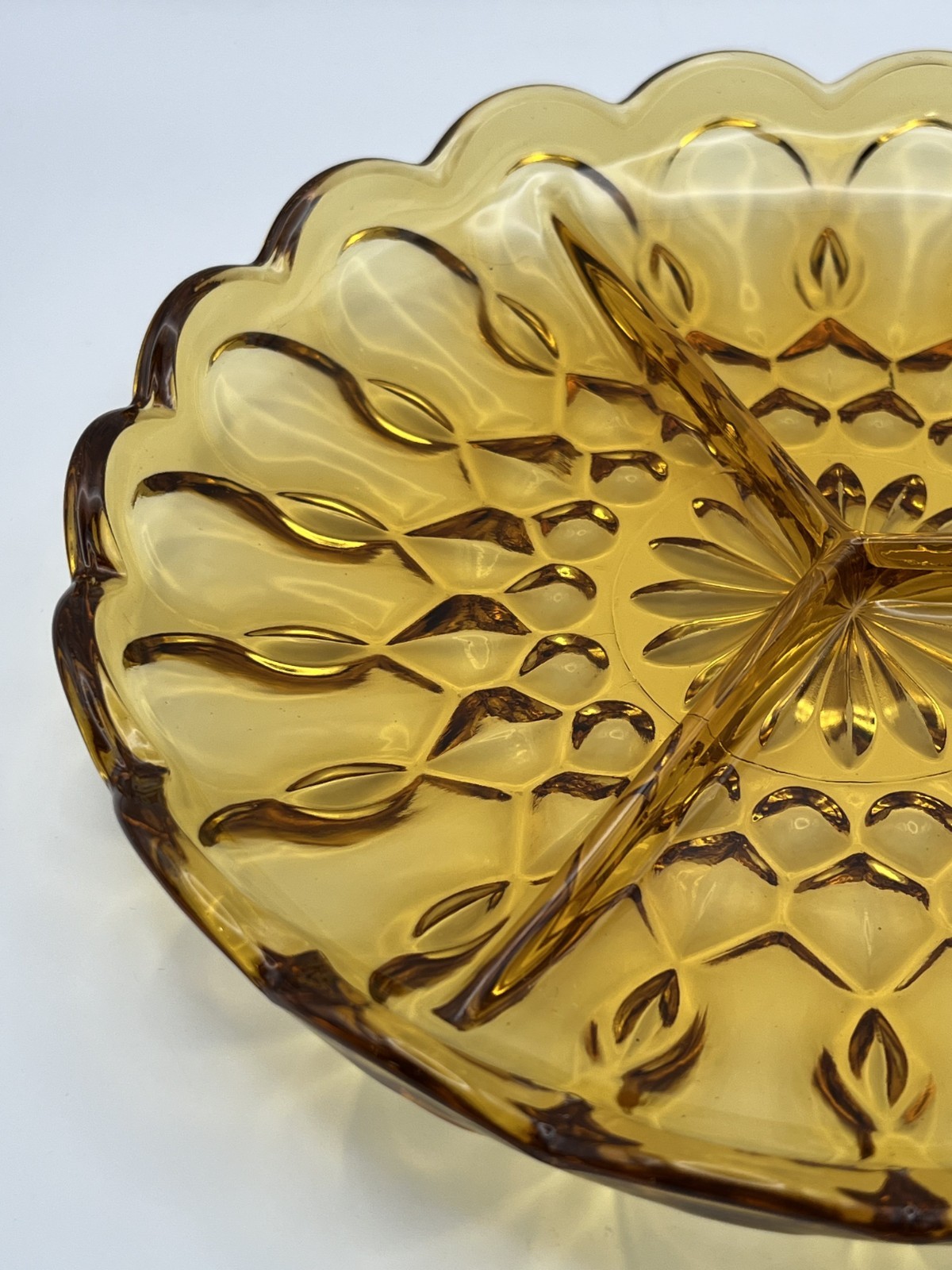 Anchor Hocking Amber Divided Dish Fairfield Pattern | Vintage MCM