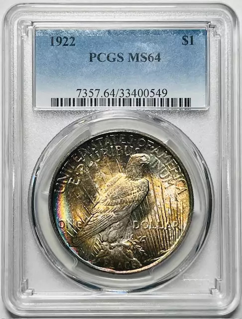 1922 P Peace Dollar PCGS MS-64 WOW Toning!