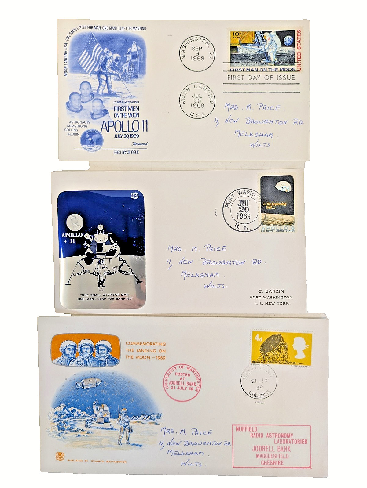 3 First Day Covers Moon Landing 1969 Apollo 11 Stamp Collection