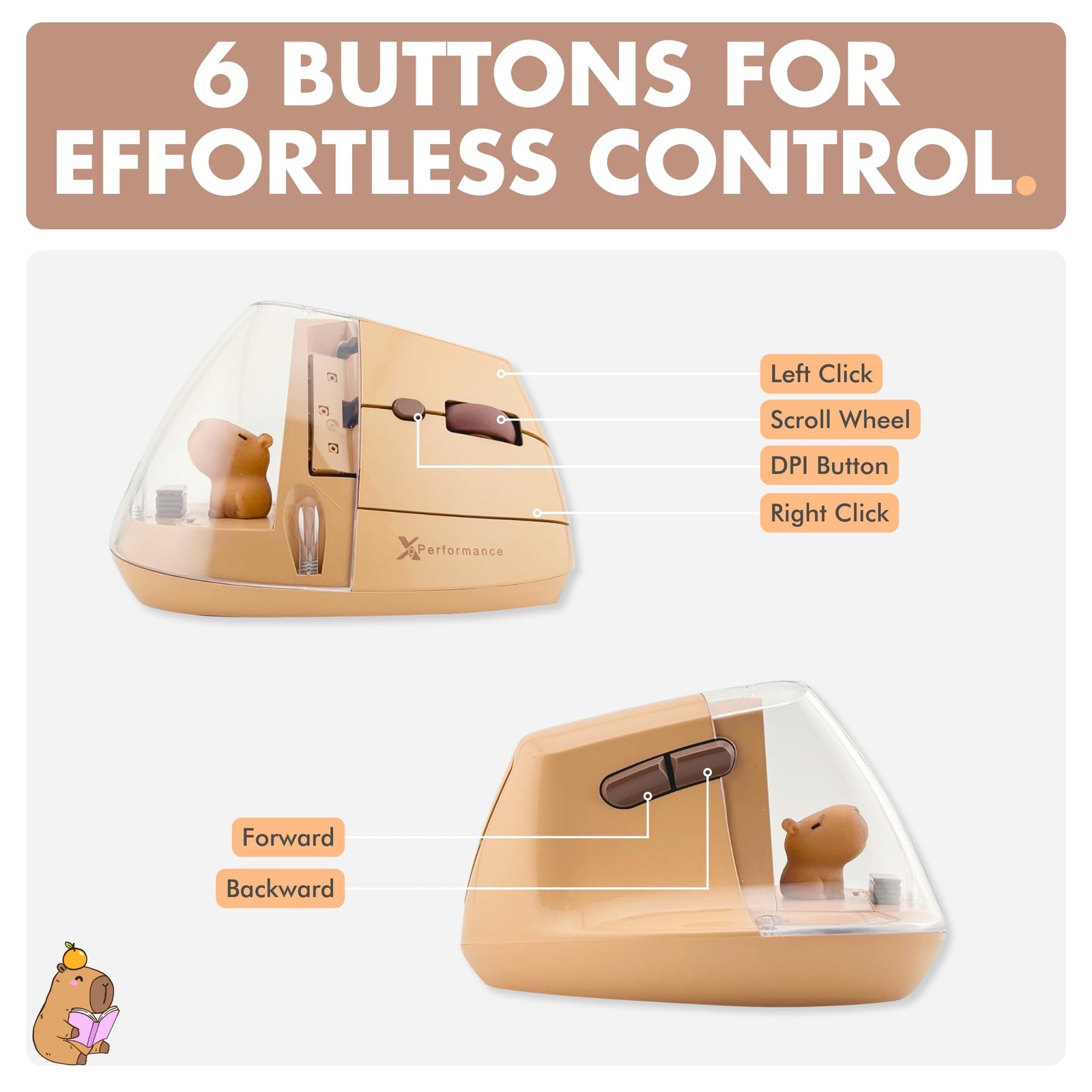 Wireless Vertical Ergonomic Mouse - Click with Capybara - (BT + 2.4G) Up to 4...