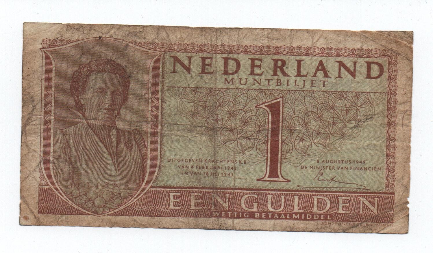 NETHERLANDS 1 GULDEN 1949 PICK 72 LOOK SCANS