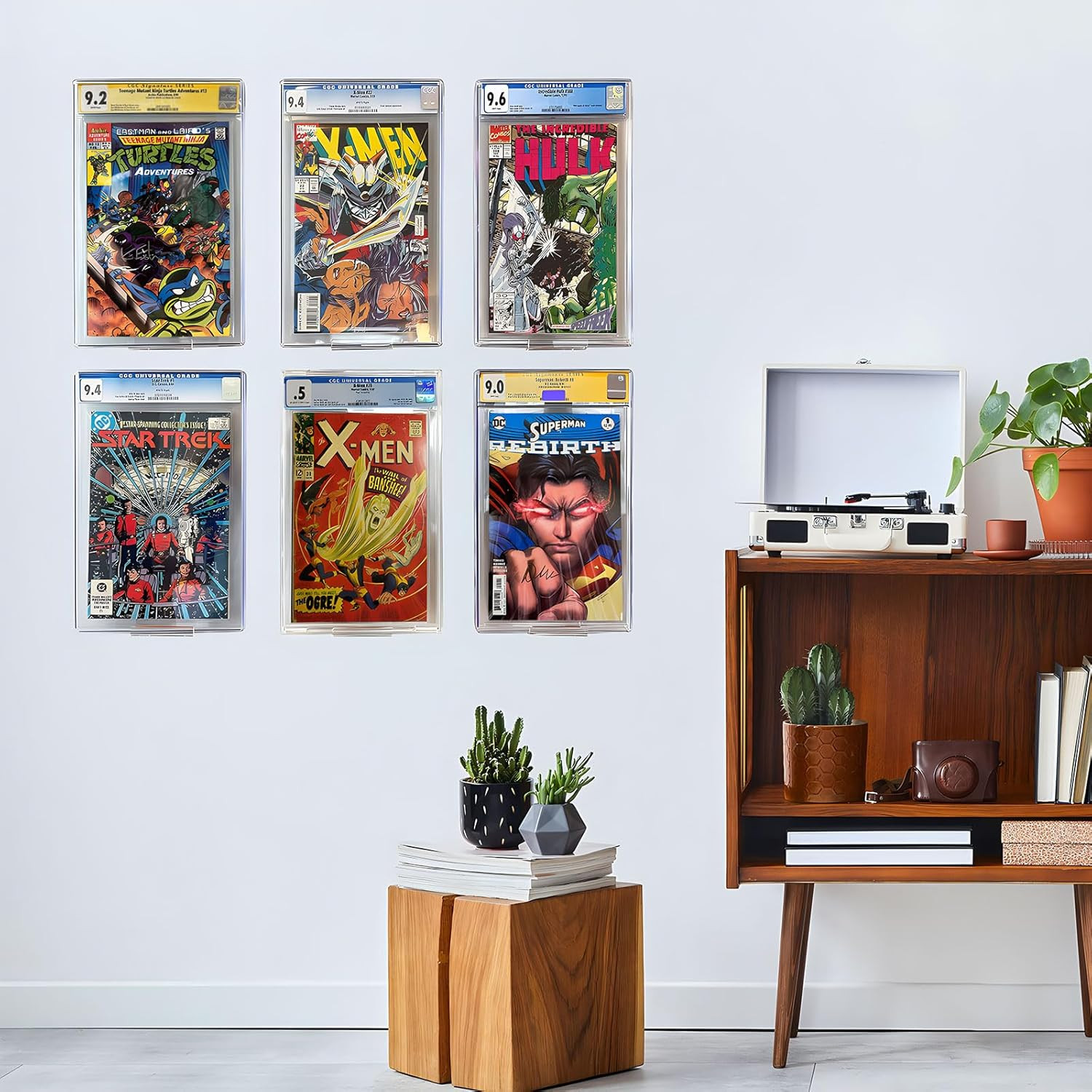 12-Pack Transparent Floating Shelves for Comic Book Display and Wall Mounting