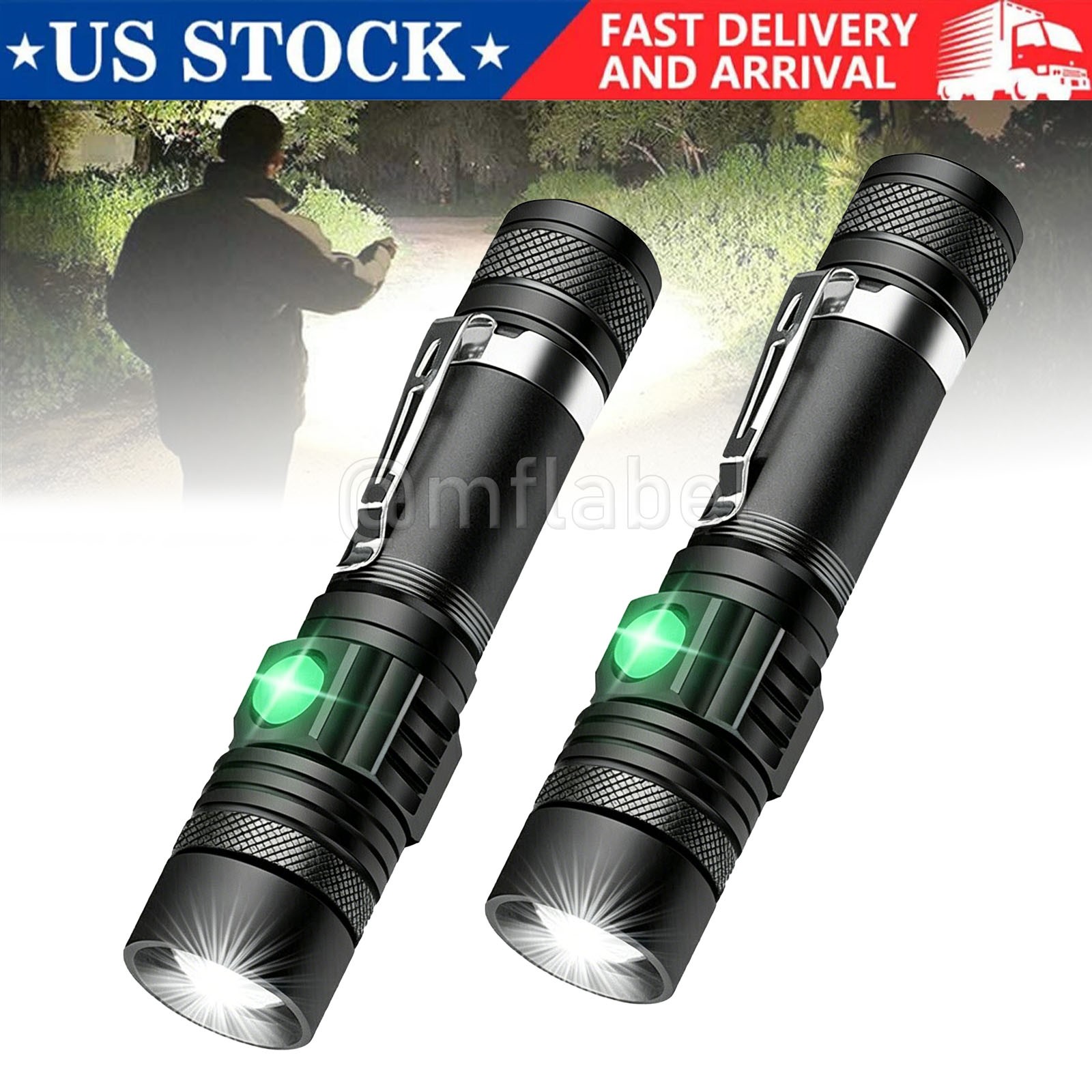 2PACK Rechargeable LED Flashlight Super Bright 30W Magentic Torch COB Work Light