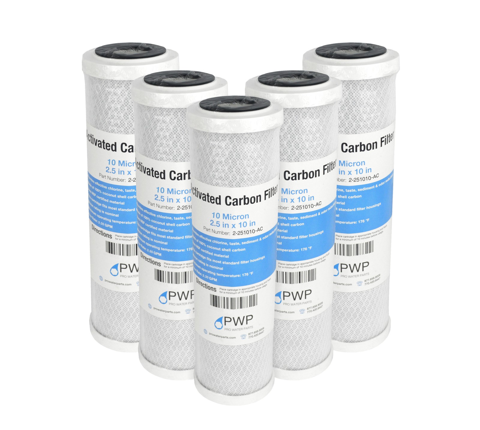 Activated Carbon CTO Water Filter Cartridge Standard 2.5 x10" 10 Micron 5 pack