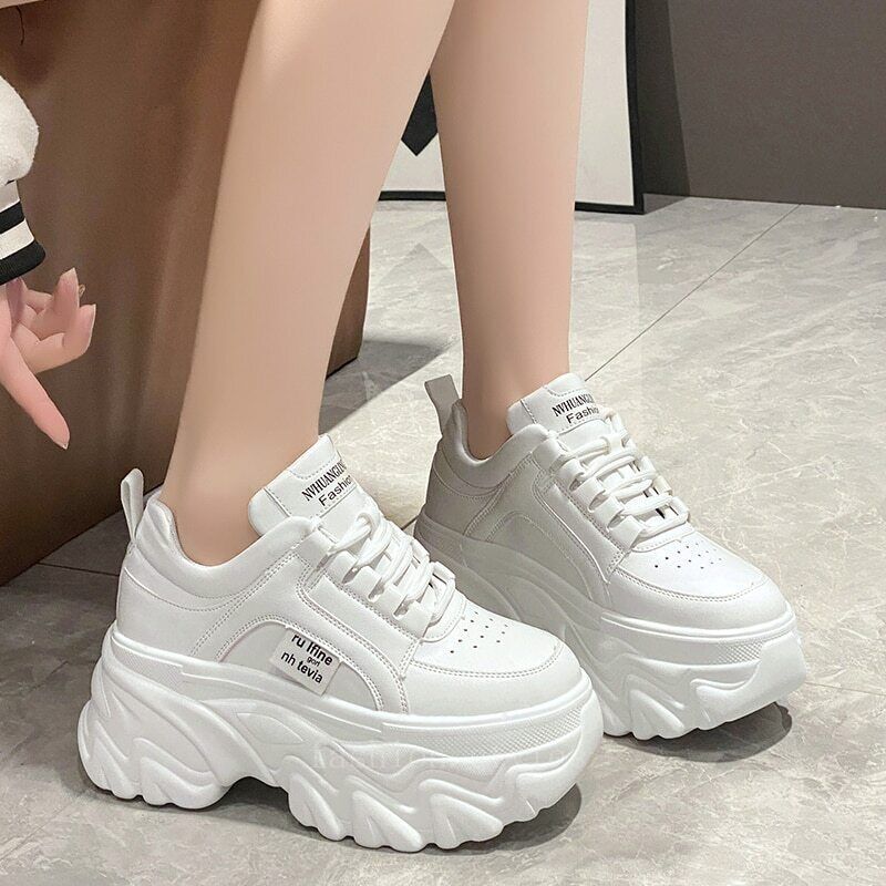 Chunky Sneakers Thick Bottom Shoes Women's Fashion PU Leather Platform Sneakers