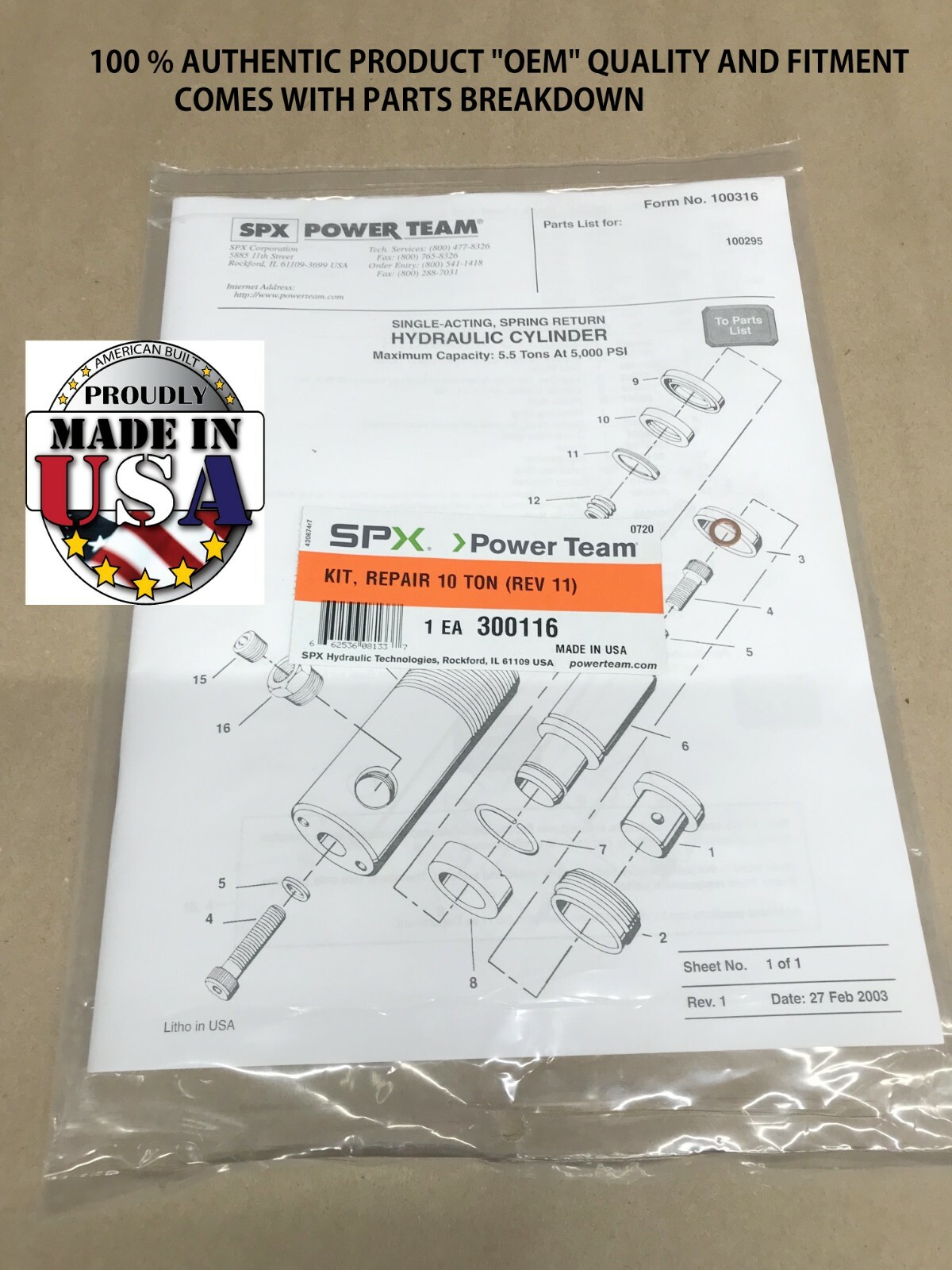 GENUINE OEM Ram Cylinder Seal Kit for OTC 10 Ton Cylinder Power Team SPX