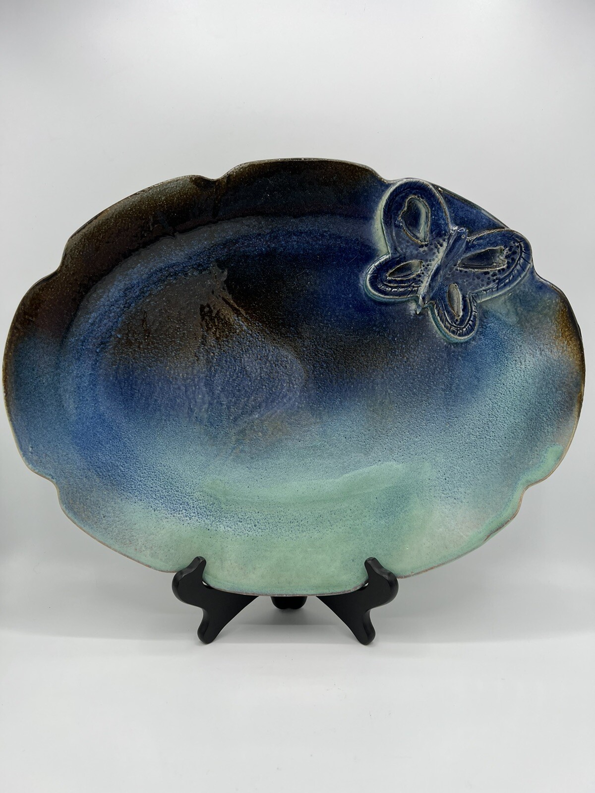 Dee Isenhour Art Pottery Serving Platter With Applied Butterfly Signed