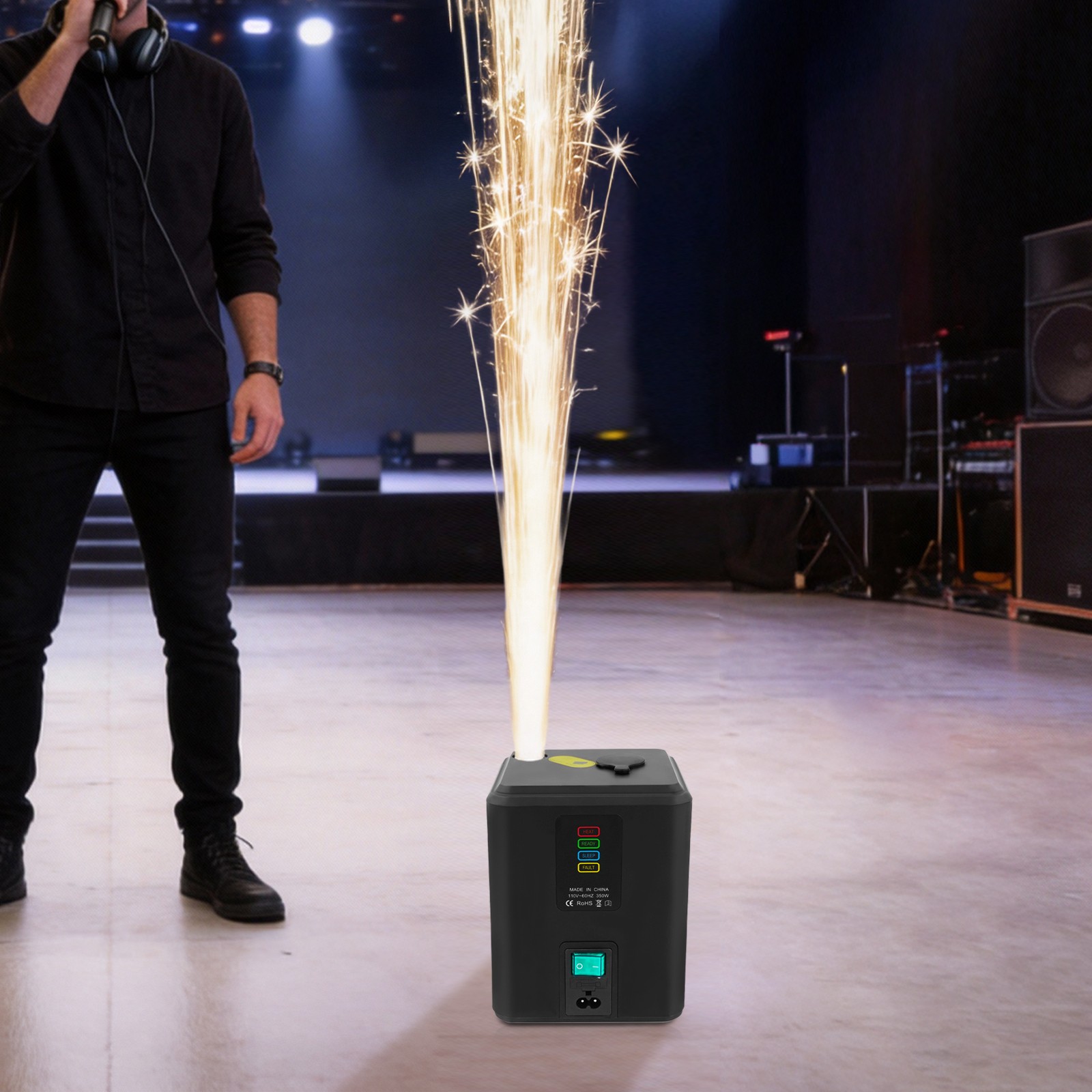 Black Electronic Stage Effect Light Device w/Remote,350W Mini Cold Spark Machine