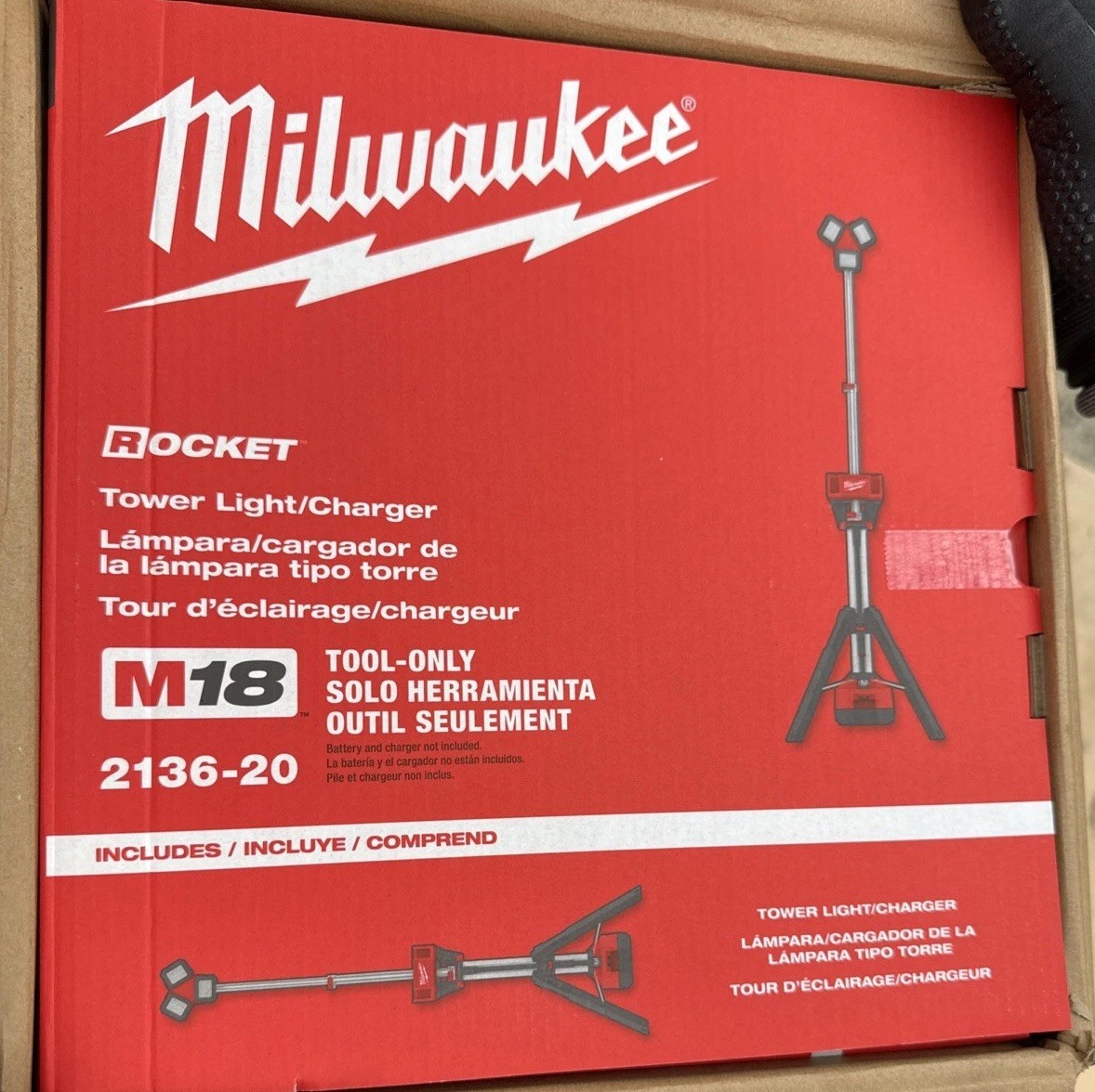Milwaukee 2136-20 M18 Rocket Tower Light with Charger - Red