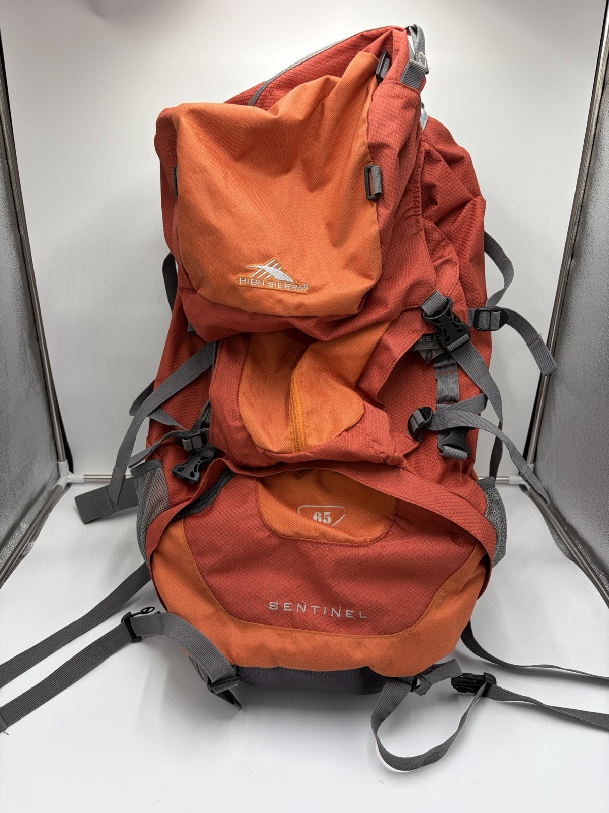 High Sierra Sentinel 65L Internal Frame Outdoor Hiking Backpack Orange w/ Rain H