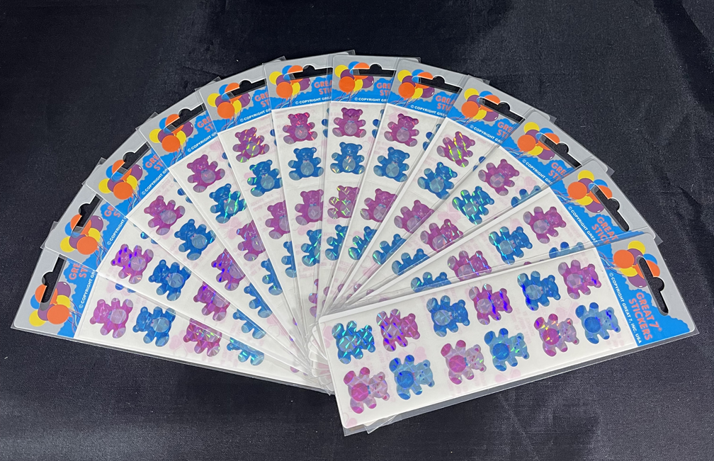 12 packages of Prismatic Teddy Bear Stickers, "Great 7" Sticker designs, PPZ6111
