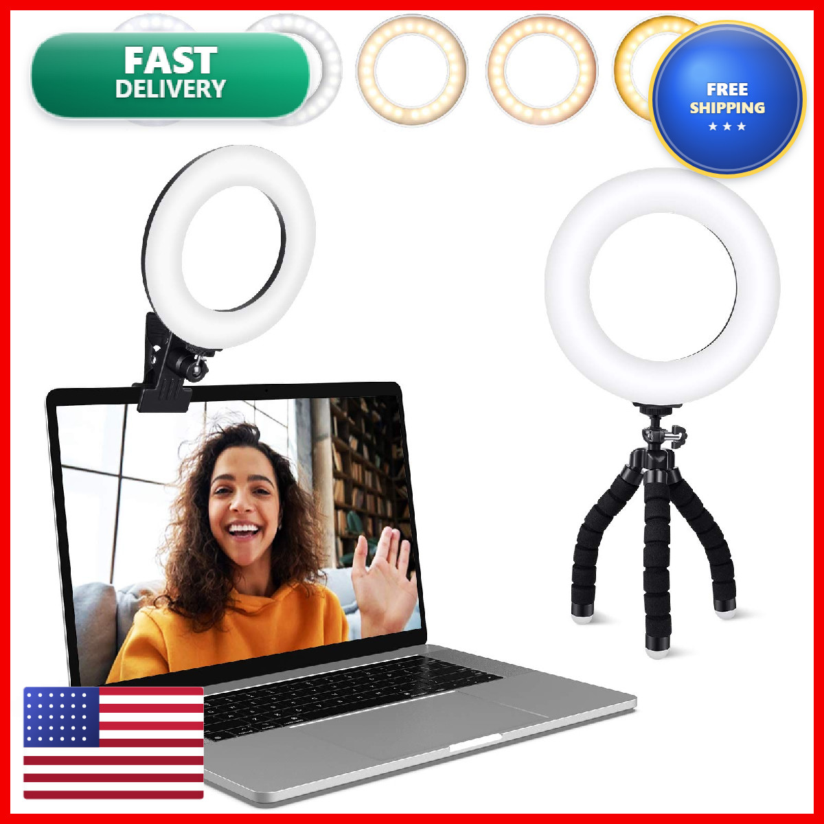 Acmezing Video Conference Lighting Kit Ring Light Clip On Laptop Monitor 5