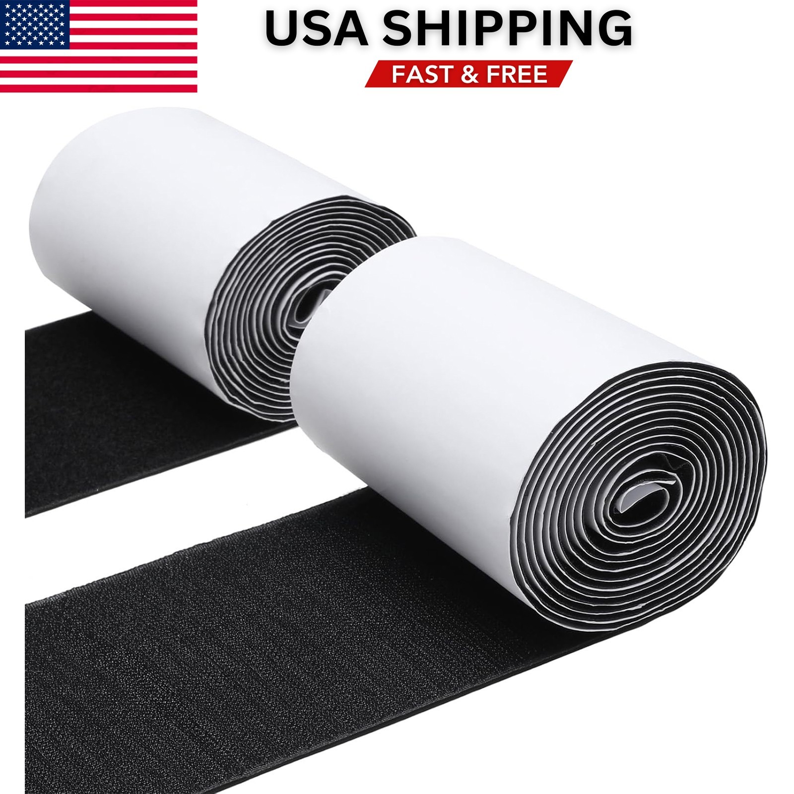 4.4" x 7ft Heavy Duty Hook and Loop Tape Self Adhesive Sticky Back Strip Black