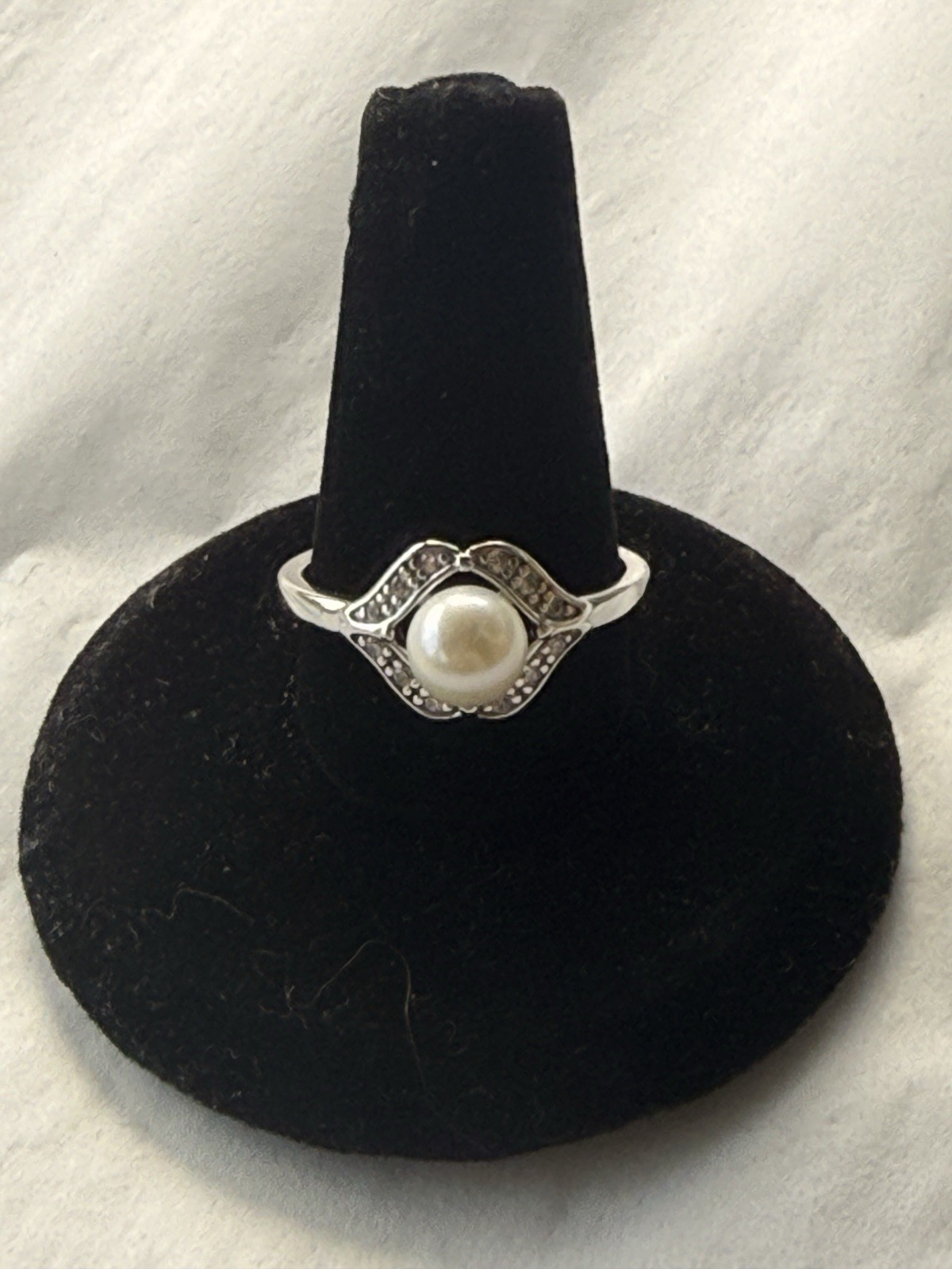 NVC Sterling 925 Pearl Cubic Zirconia Stone Ring Women’s Size 8