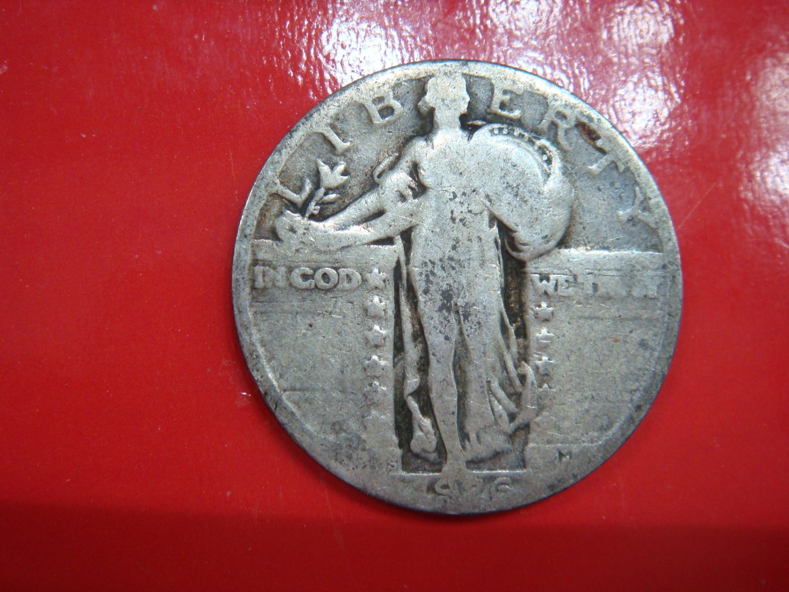 1926 P Standing Liberty Quarter album filler, actual coin in photo