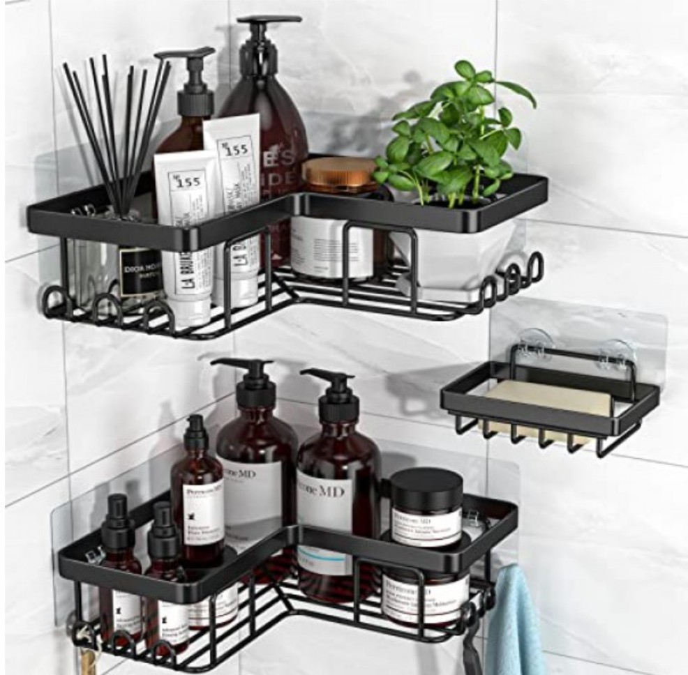 YASONIC 2024 New Corner Shower Caddy, 3-Pack 9.5‘’ X 9.5'' X 2.8'', Black