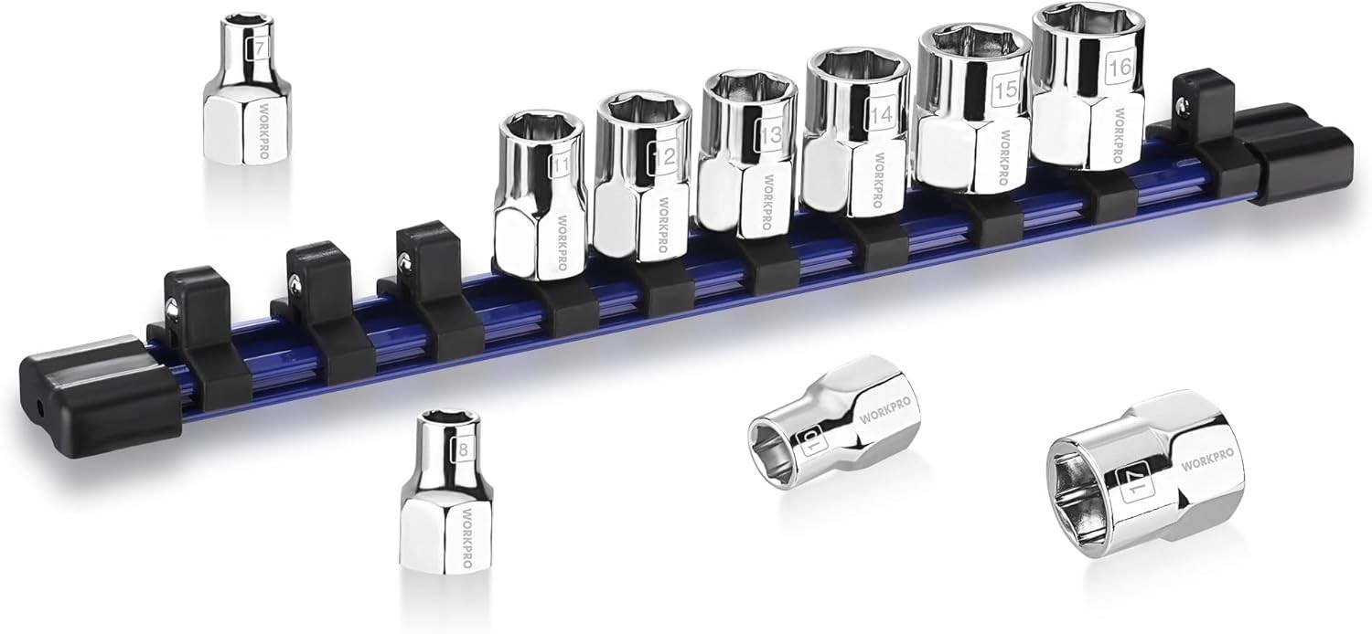 WORKPRO 10Pcs 3/8" Dr Hex Socket Set Metric Standard Shallow Sockets w/Organizer