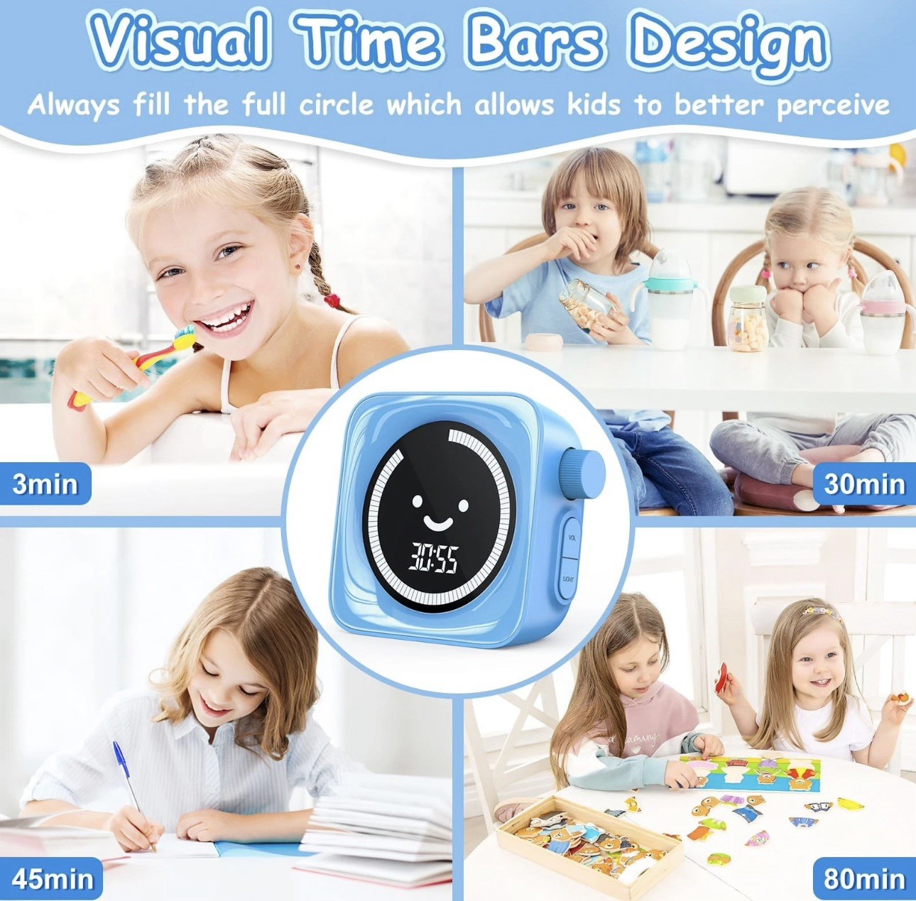 Sonneten Visual Timer for Kids, 99 Minute Digital Cute Kids Visual Timer