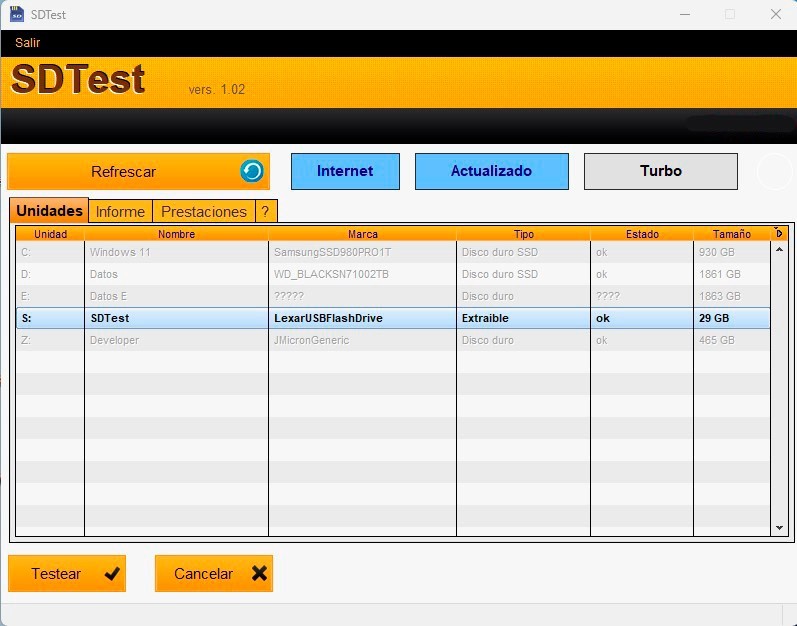 SDTest Real Space Analyzer, SD, micro SD, pen drives, test sd