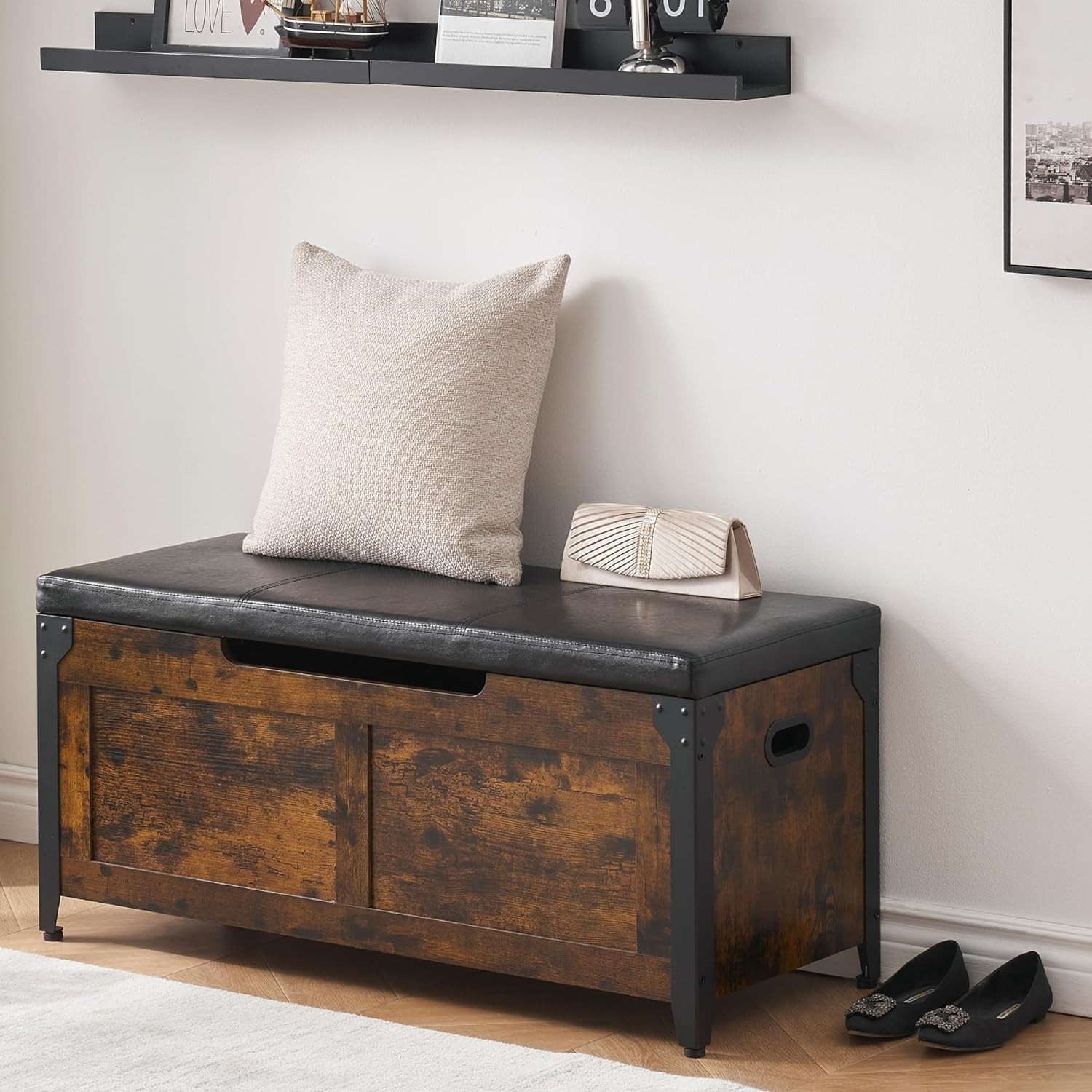 Lift-Top Entryway Bench with Storage 39'' Cushion Chest for Shoes & Organizing
