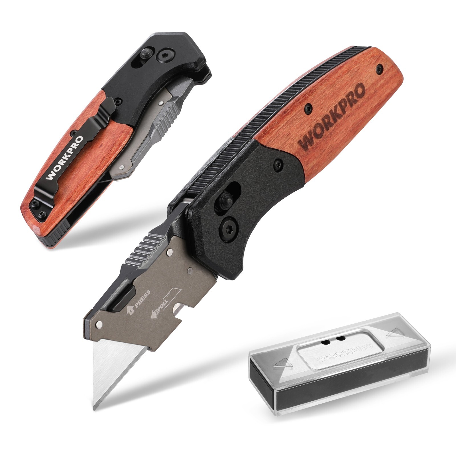 WORKPRO Folding Utility Knife, Razor Blade Knife w/Axis Lock W/10PC SK5 Blades