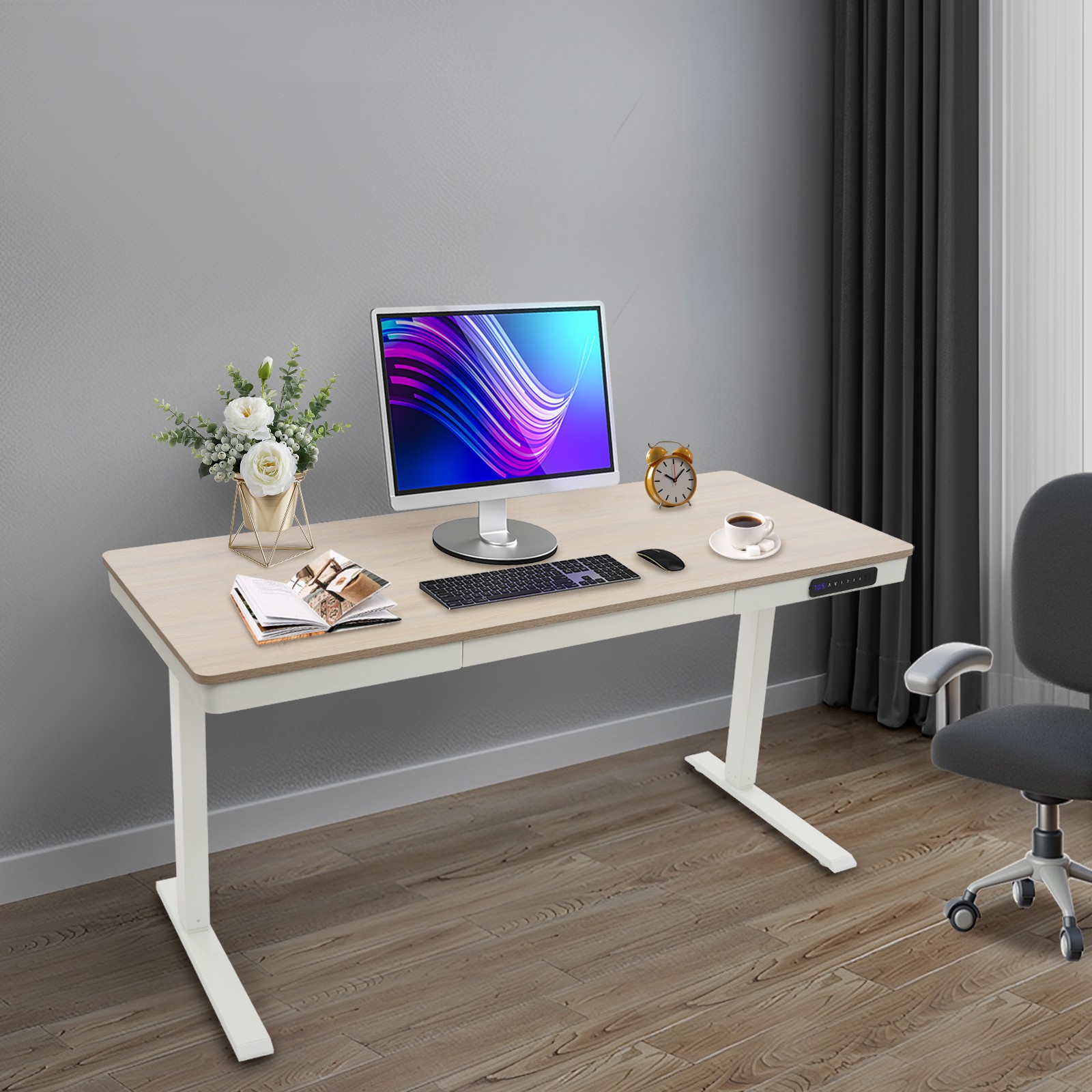 Electric Height-adjustable Desk with Storage Drawer and USB Ports, Stand Up Desk